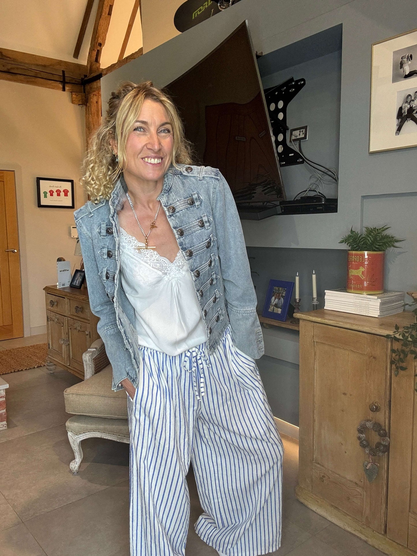 Candy Stripe Linen Trousers | Marine Blue & White