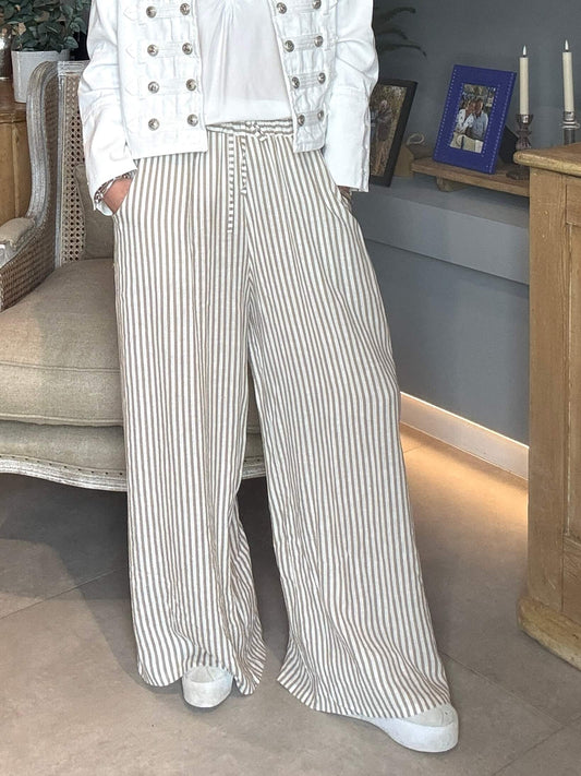 Candy Stripe Linen Trousers | Coffee & White