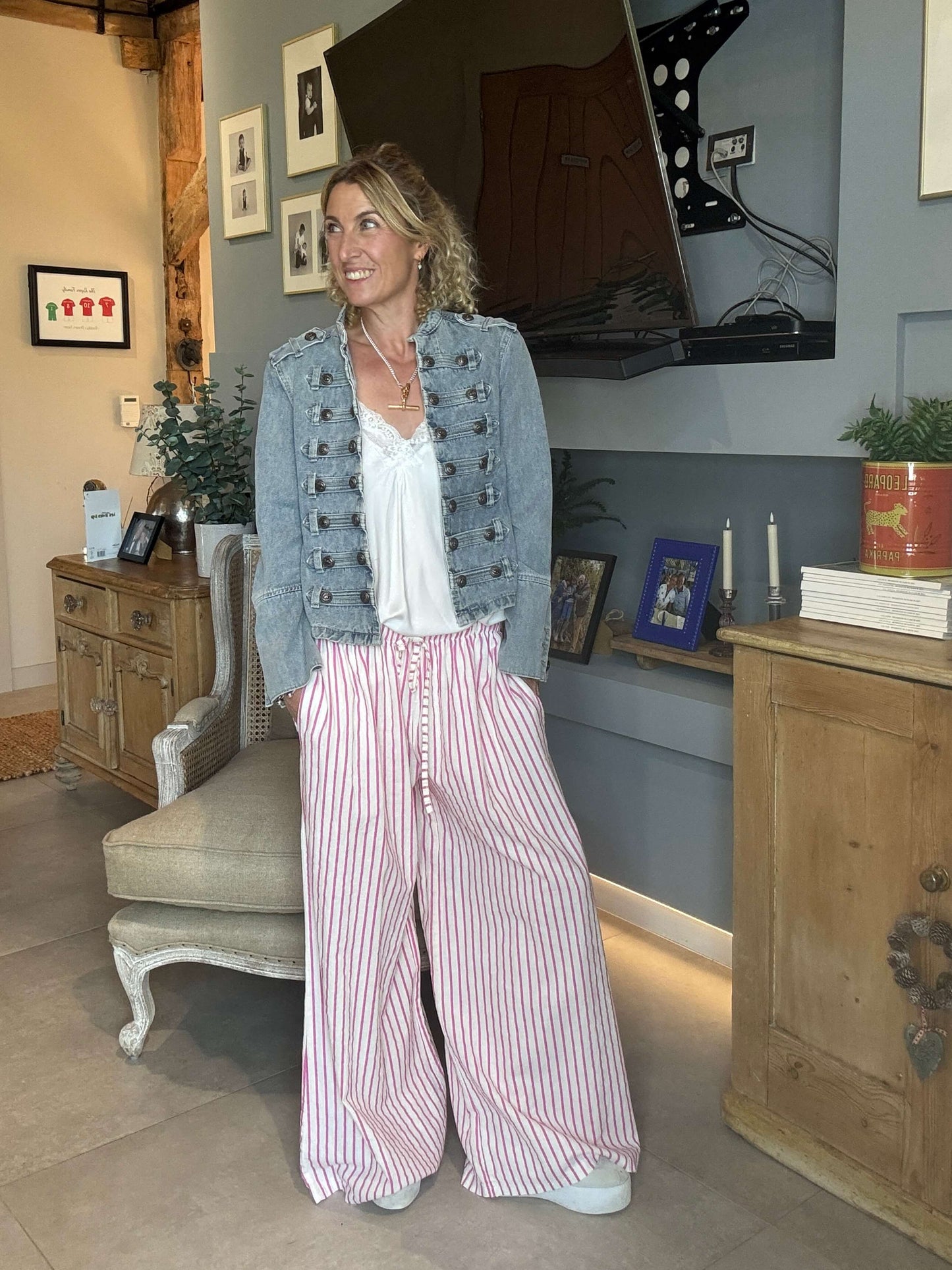 Candy Stripe Linen Trousers | Pink & White
