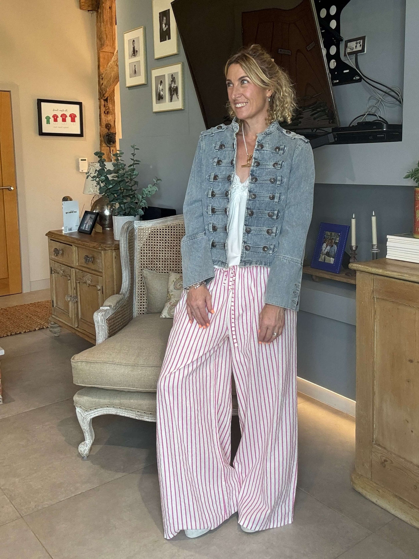 Candy Stripe Linen Trousers | Pink & White