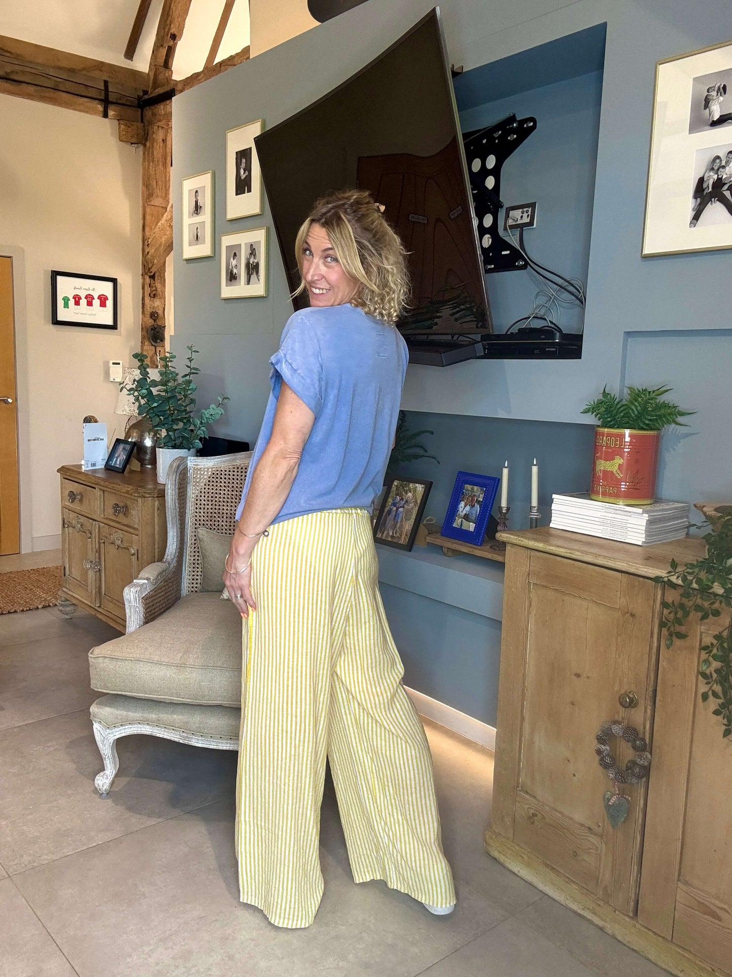 Candy Stripe Linen Trousers | Yellow & White