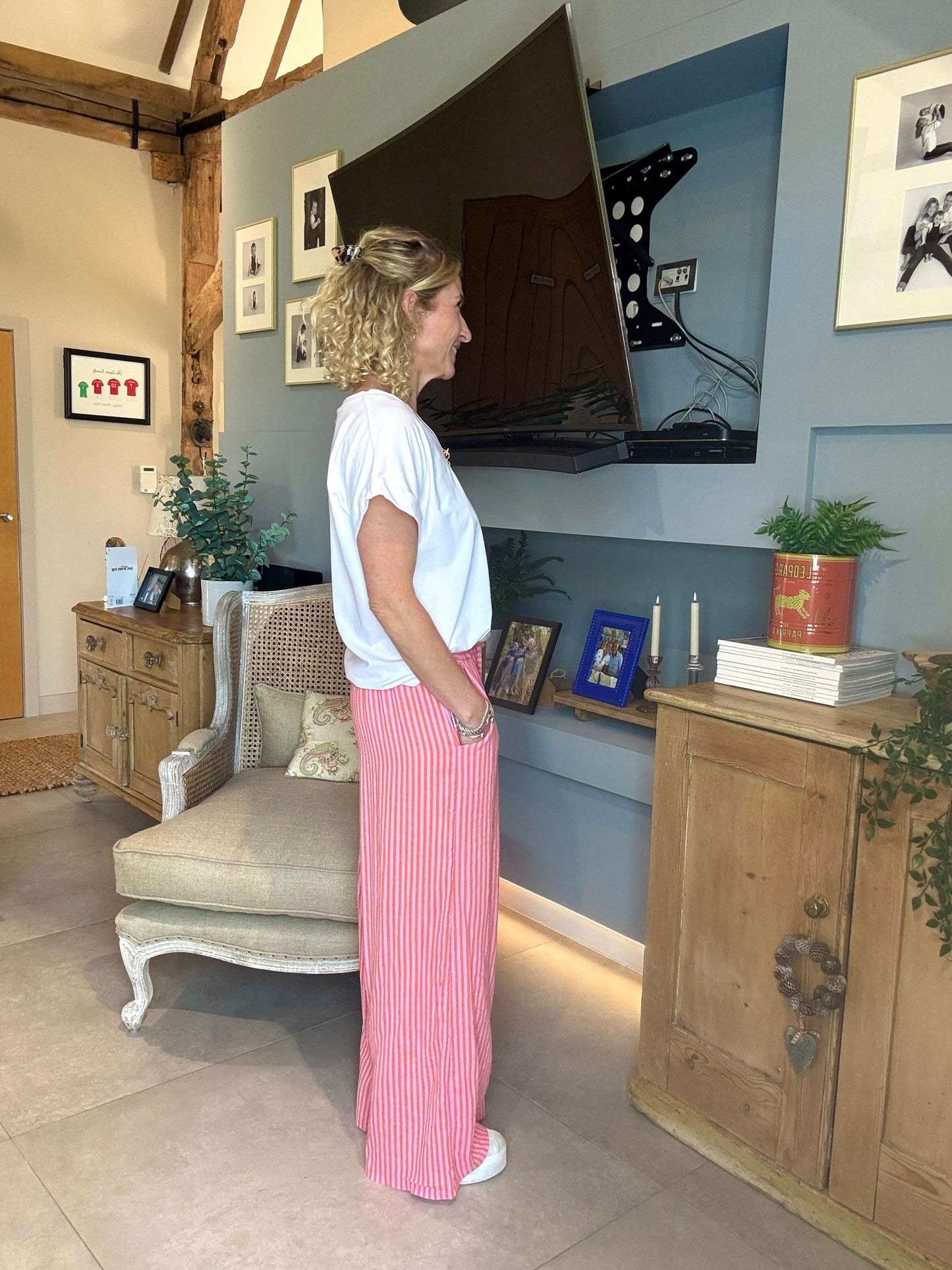 Candy Stripe Linen Trousers | Orange & Pink