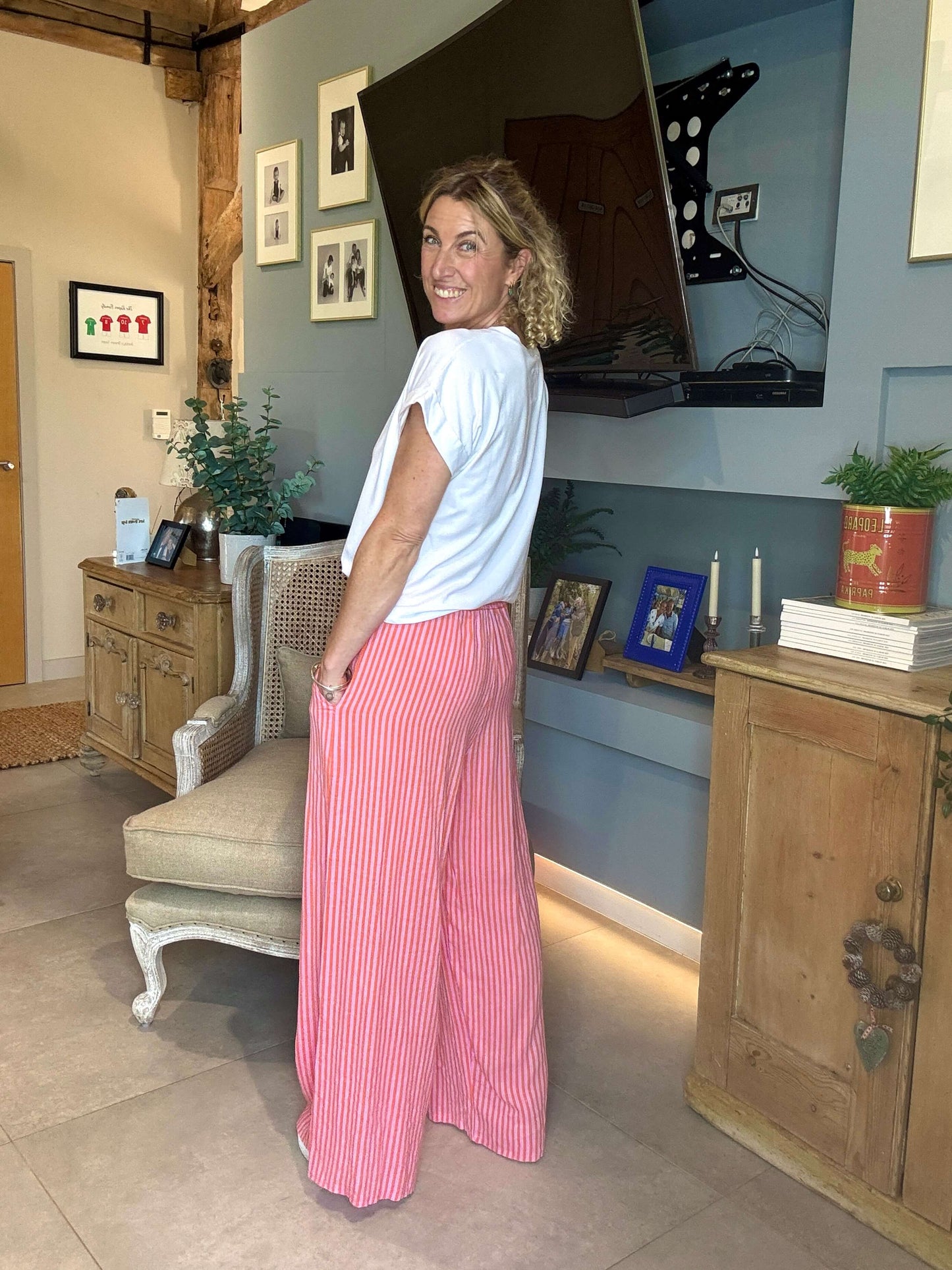 Candy Stripe Linen Trousers | Orange & Pink