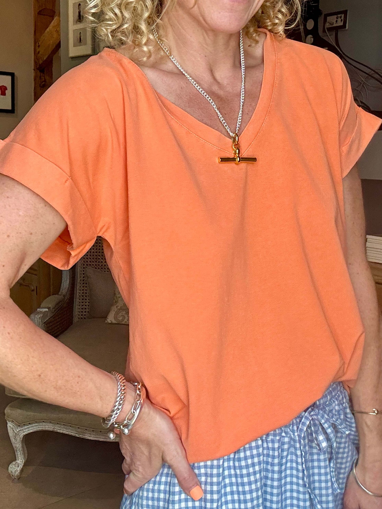 Polzeath V-Neck T-shirt | Vintage Orange