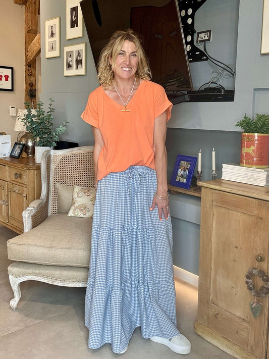 Freya Gingham Maxi | Chambray Blue