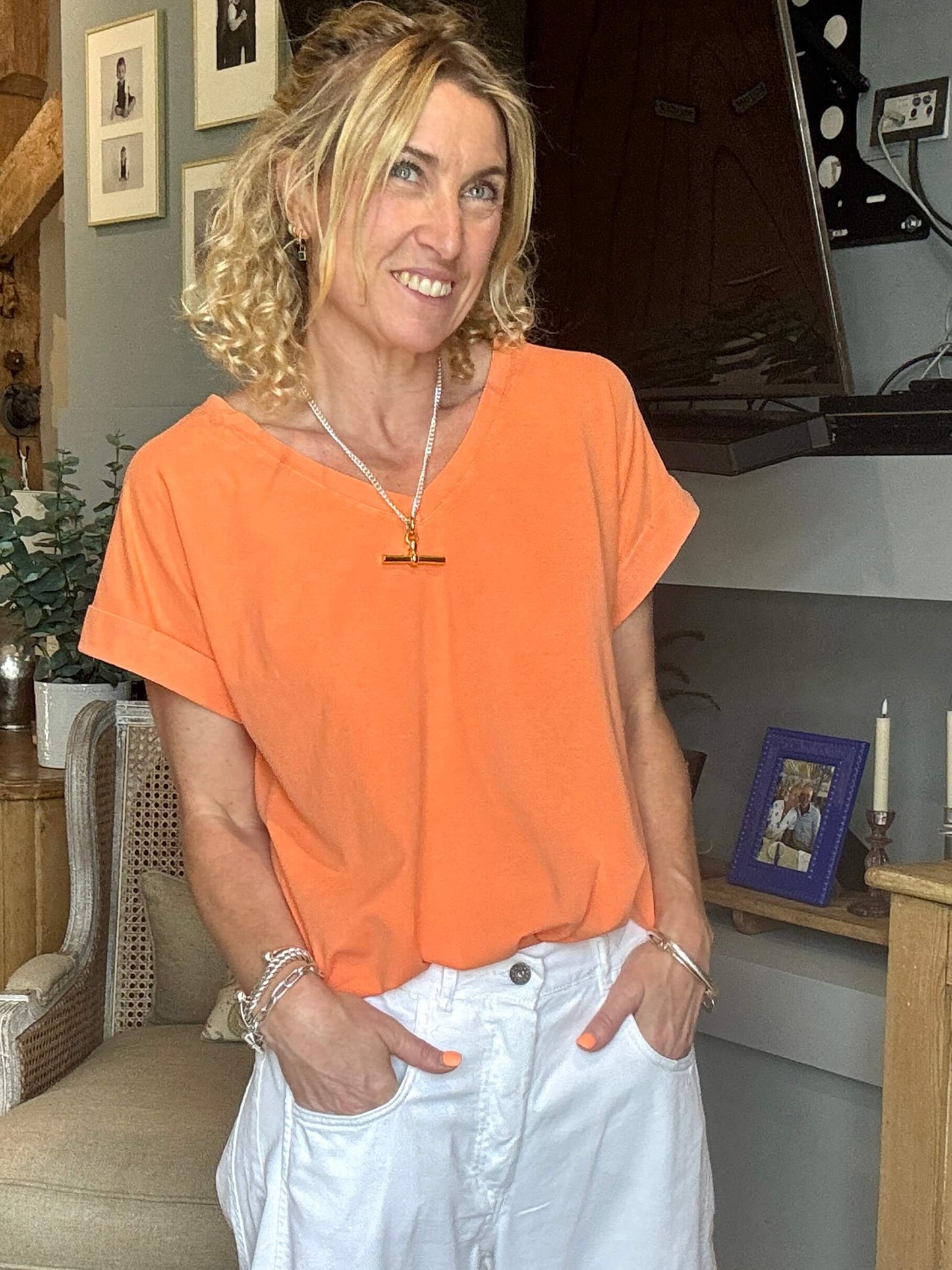 Polzeath V-Neck T-shirt | Vintage Orange