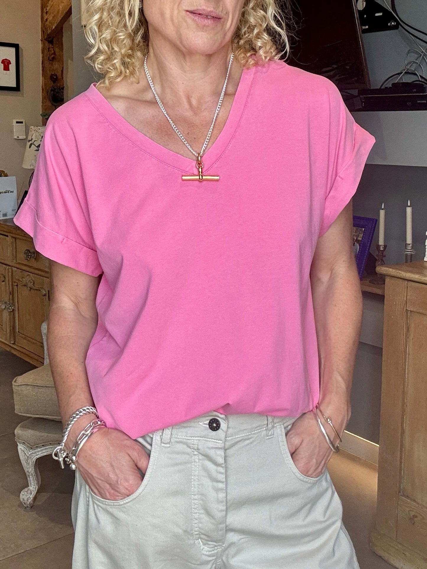 Polzeath V-Neck T-shirt | Pink