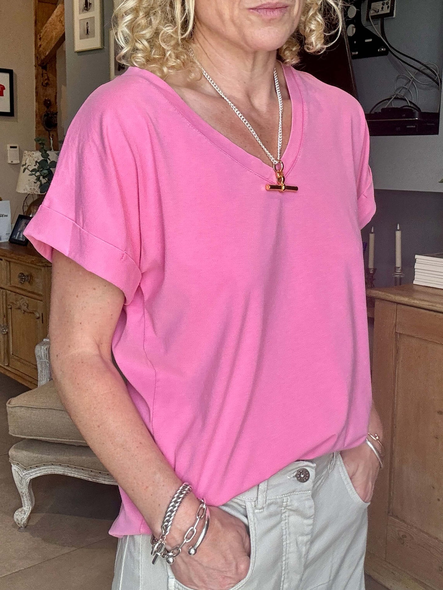 Polzeath V-Neck T-shirt | Pink