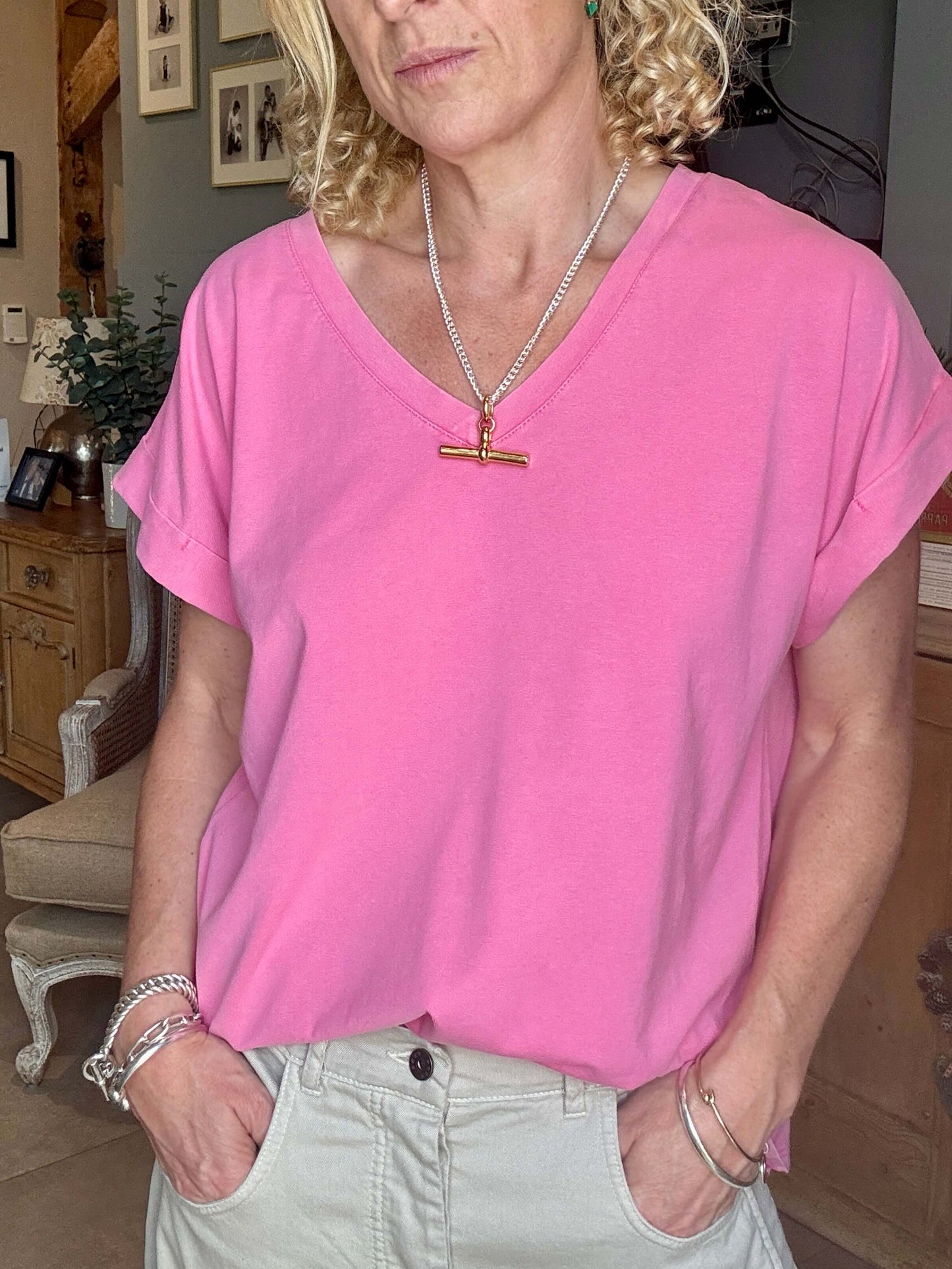 Polzeath V-Neck T-shirt | Pink