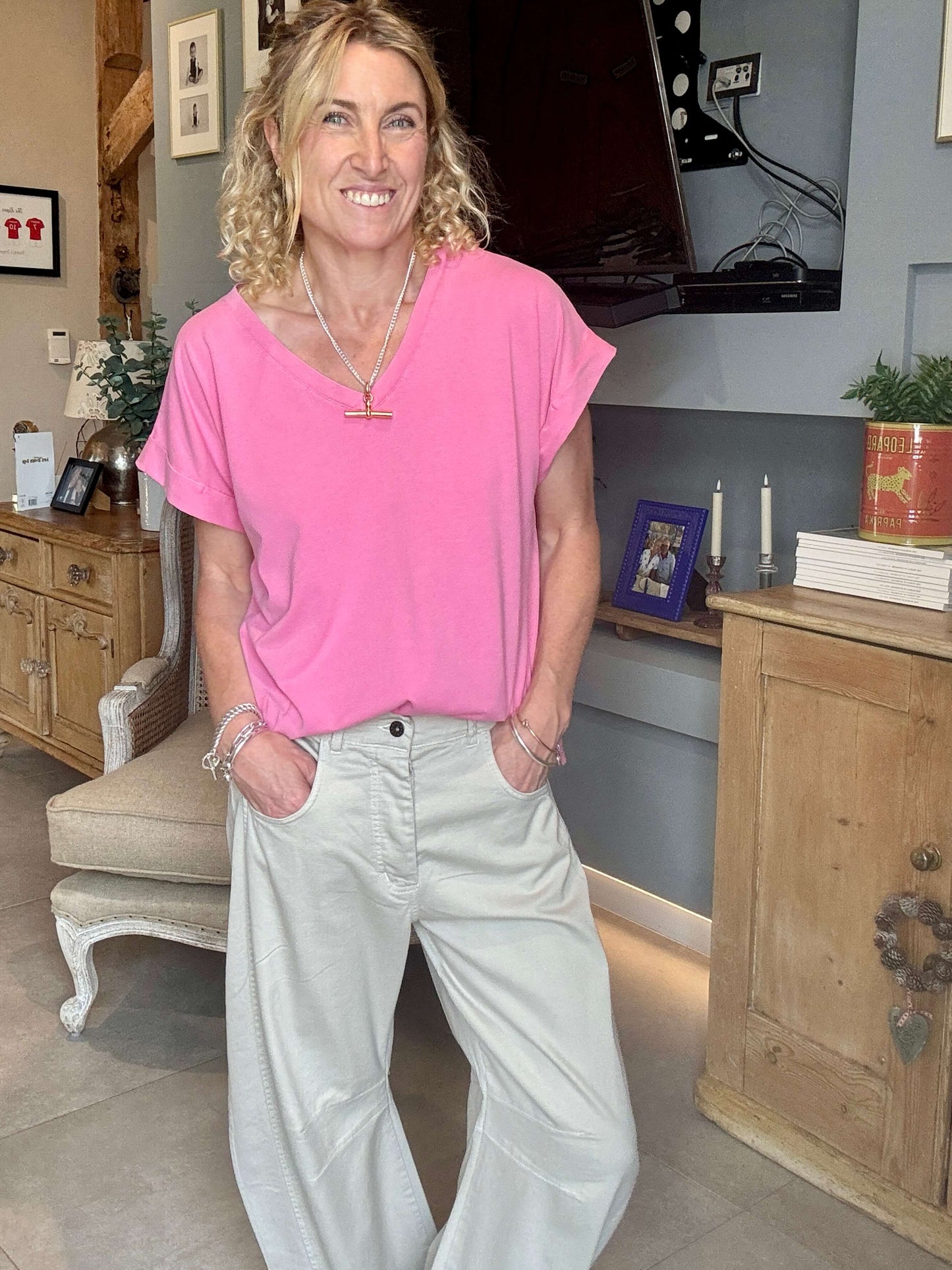 Polzeath V-Neck T-shirt | Pink