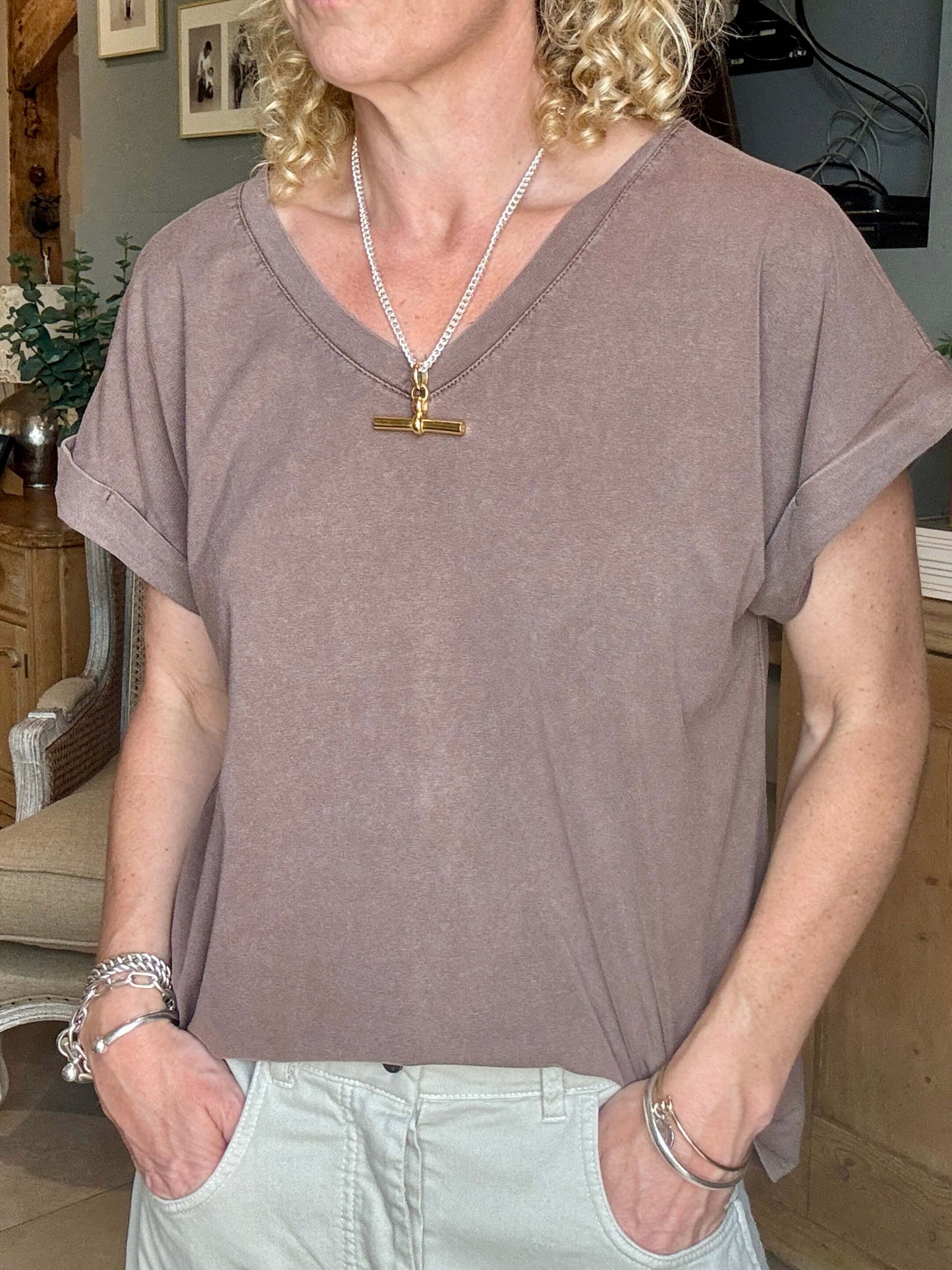 Polzeath V-Neck T-shirt | Washed Cocoa