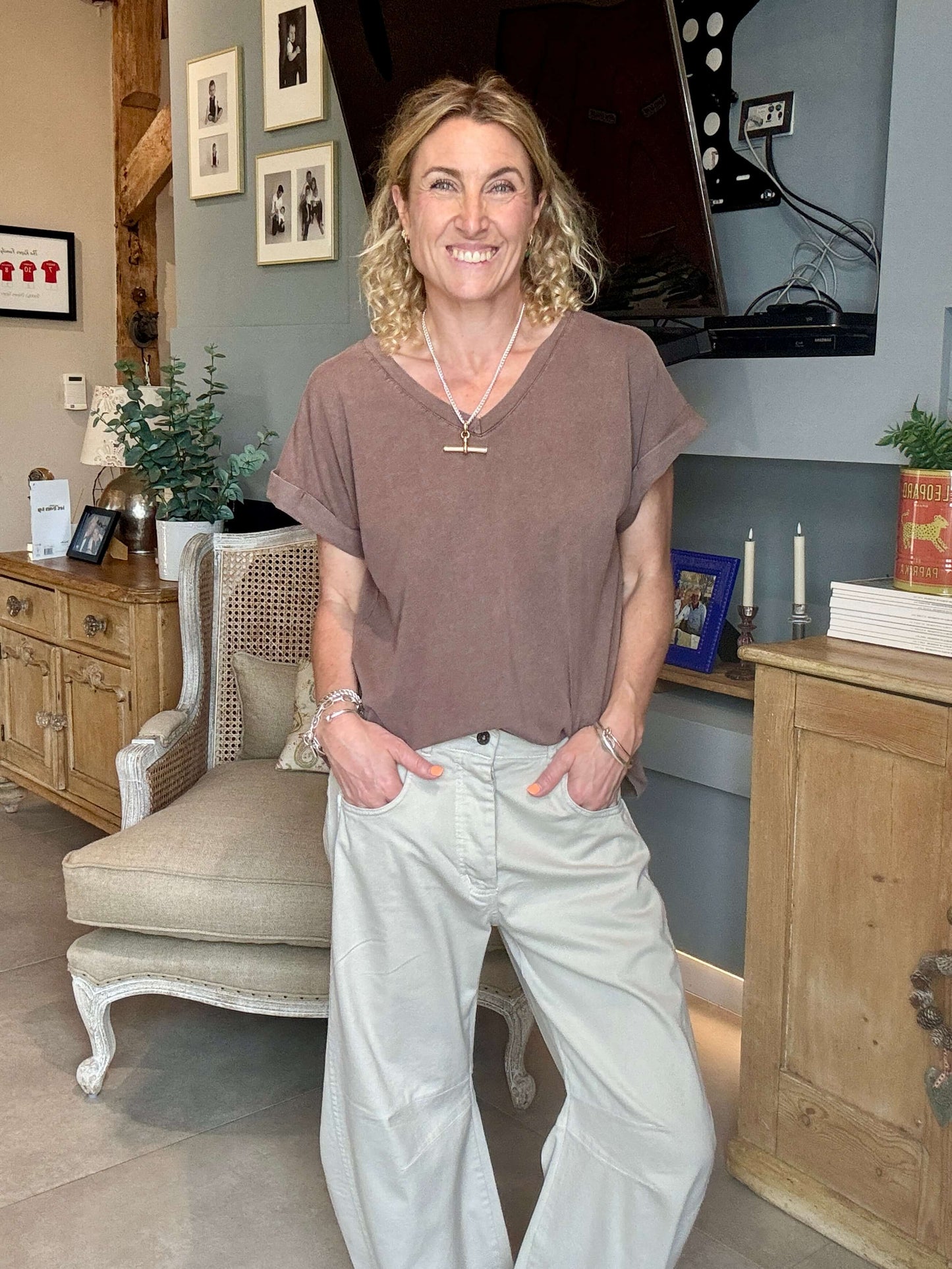 Polzeath V-Neck T-shirt | Washed Cocoa