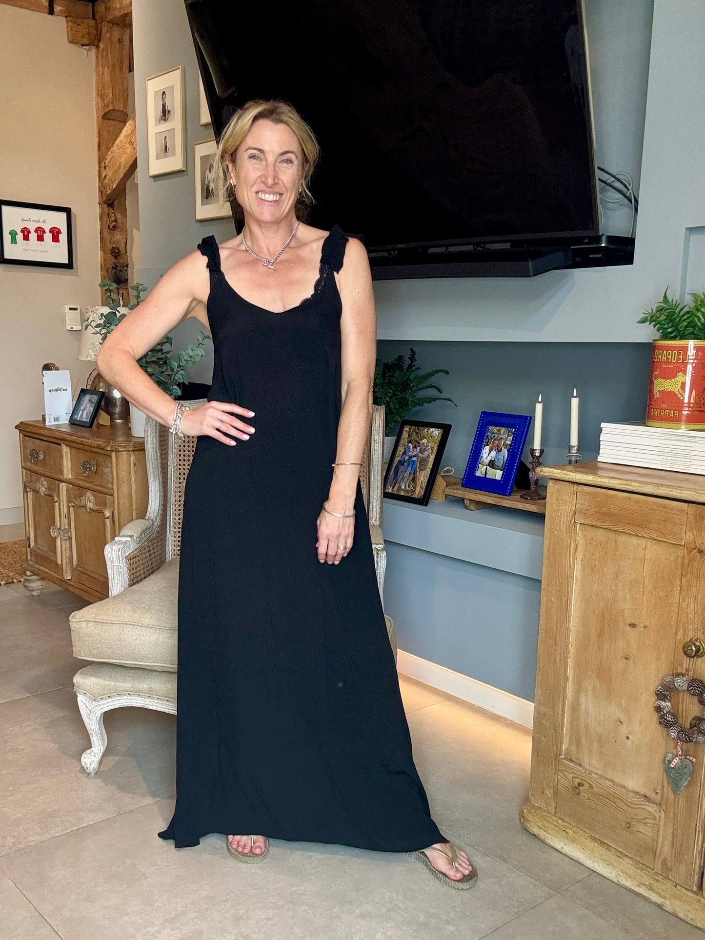 Sumatra Frill Strap Maxi Dress | Black