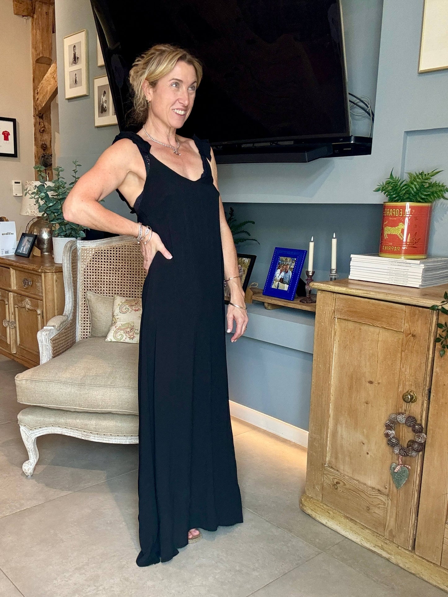 Sumatra Frill Strap Maxi Dress | Black