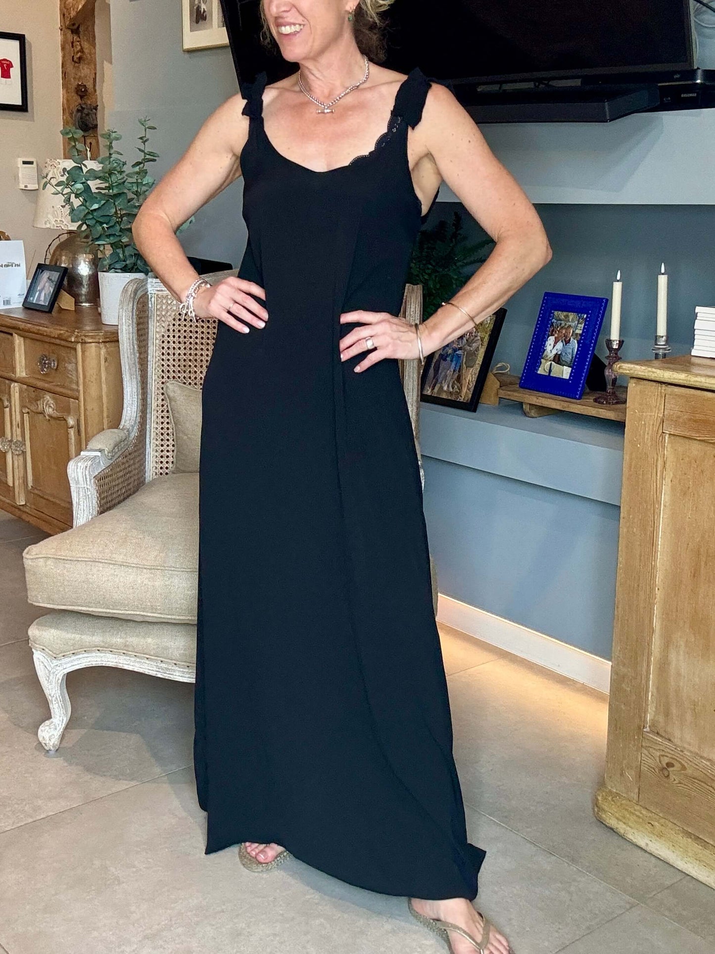 Sumatra Frill Strap Maxi Dress | Black
