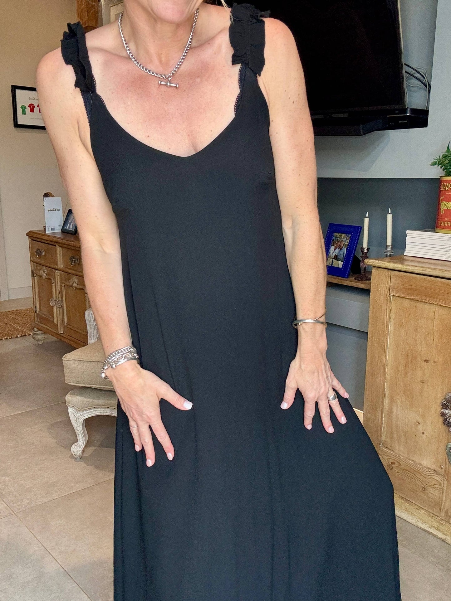 Sumatra Frill Strap Maxi Dress | Black