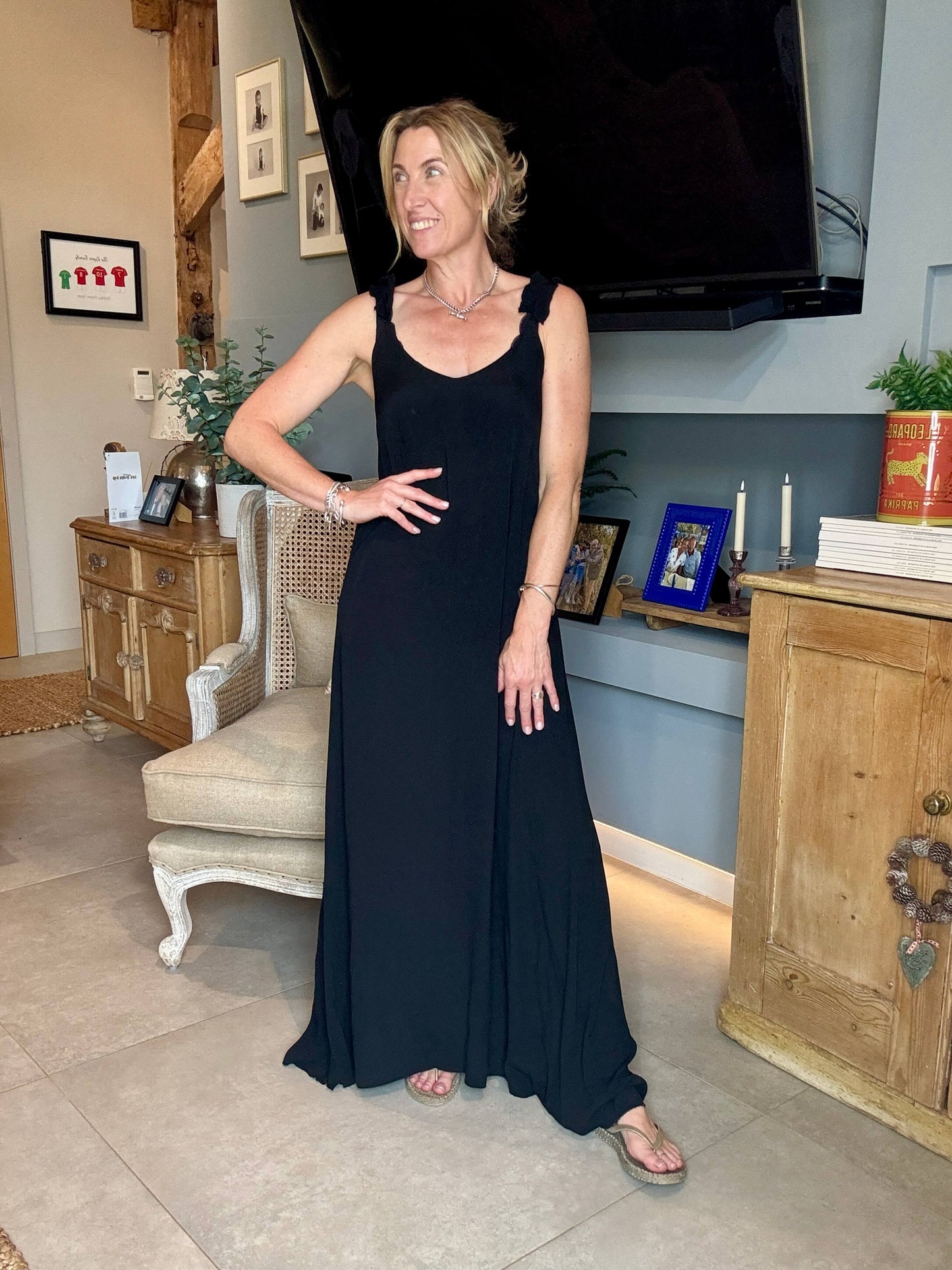 Sumatra Frill Strap Maxi Dress | Black