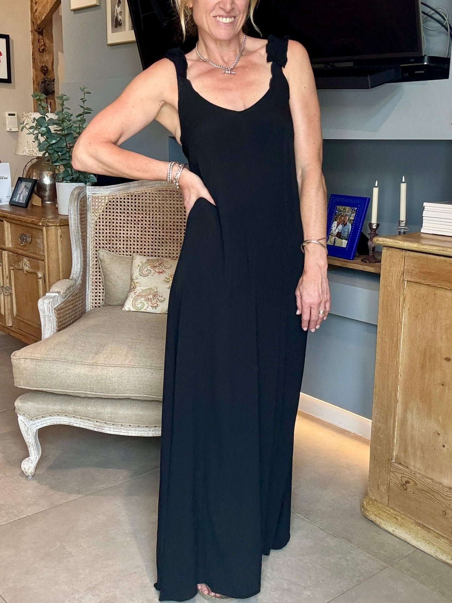Sumatra Frill Strap Maxi Dress | Black