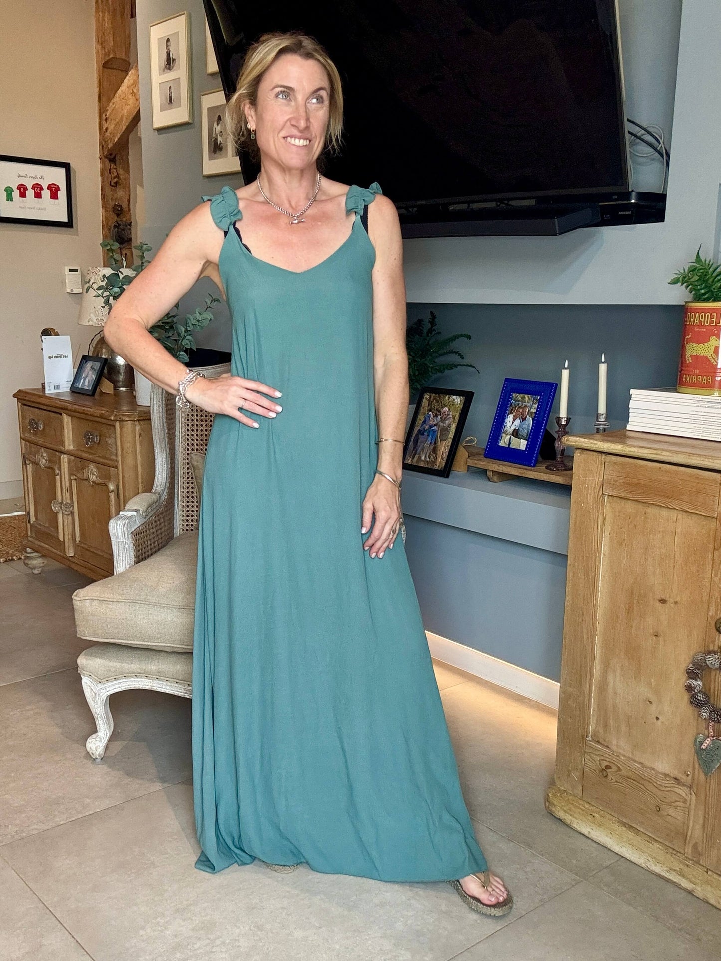 Sumatra Frill Strap Maxi Dress | Jade