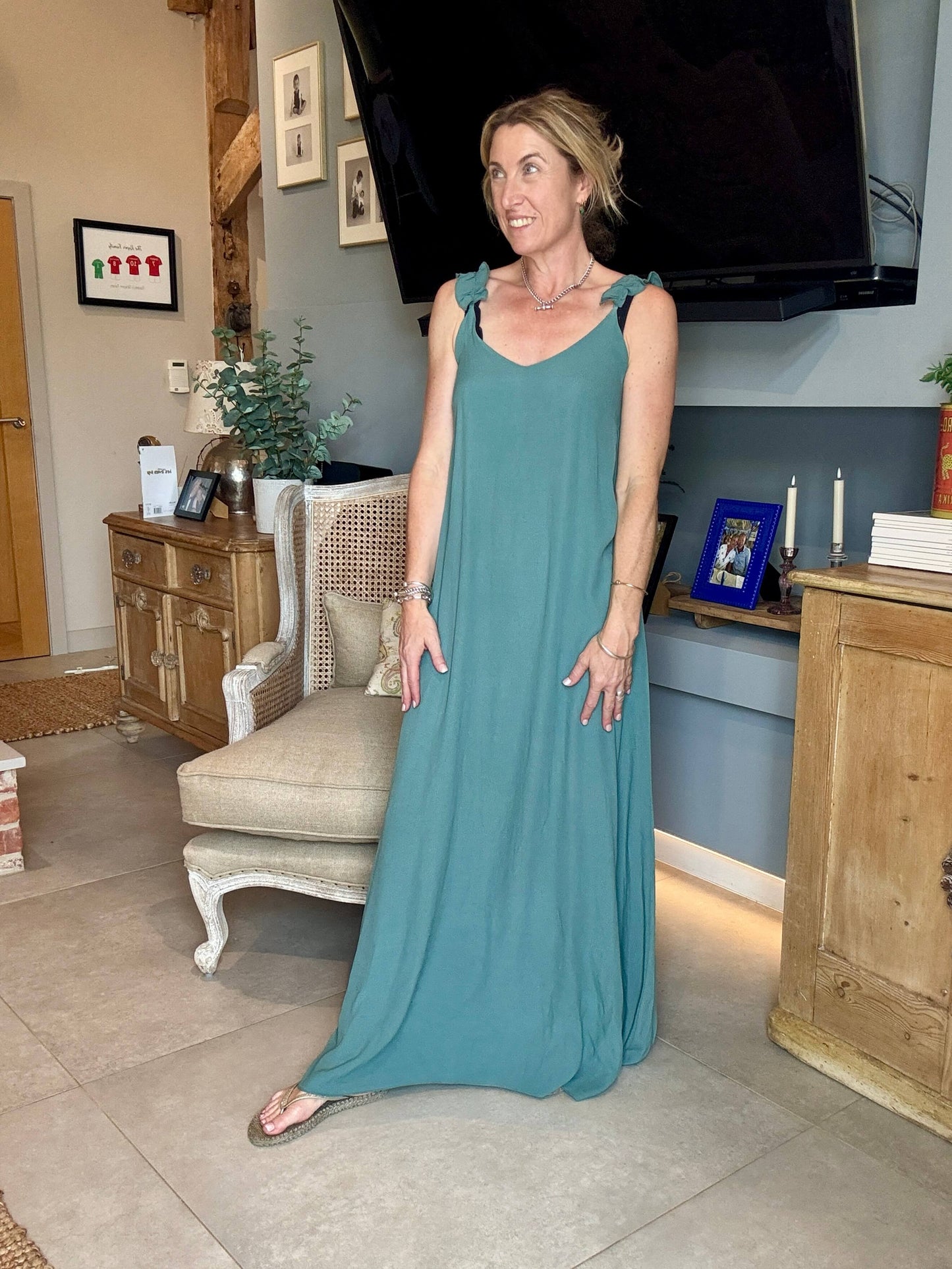 Sumatra Frill Strap Maxi Dress | Jade