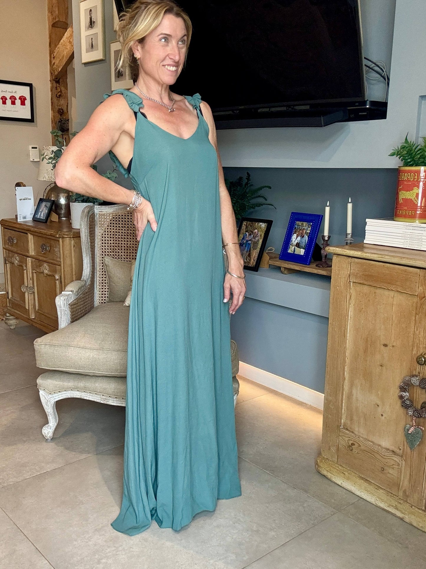 Sumatra Frill Strap Maxi Dress | Jade