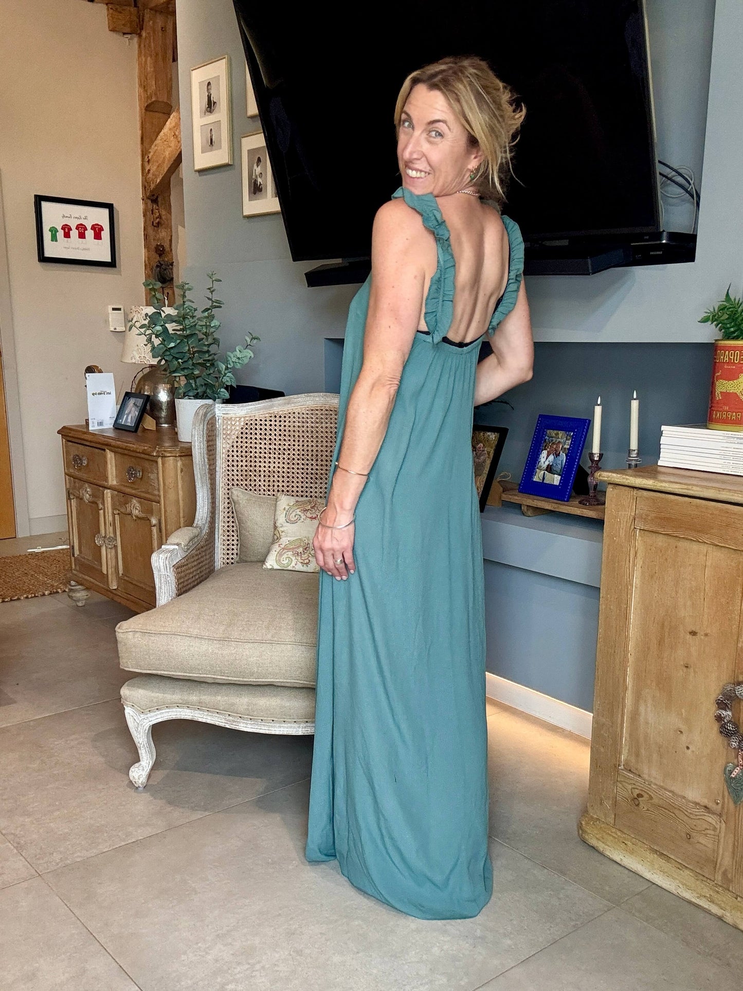 Sumatra Frill Strap Maxi Dress | Jade