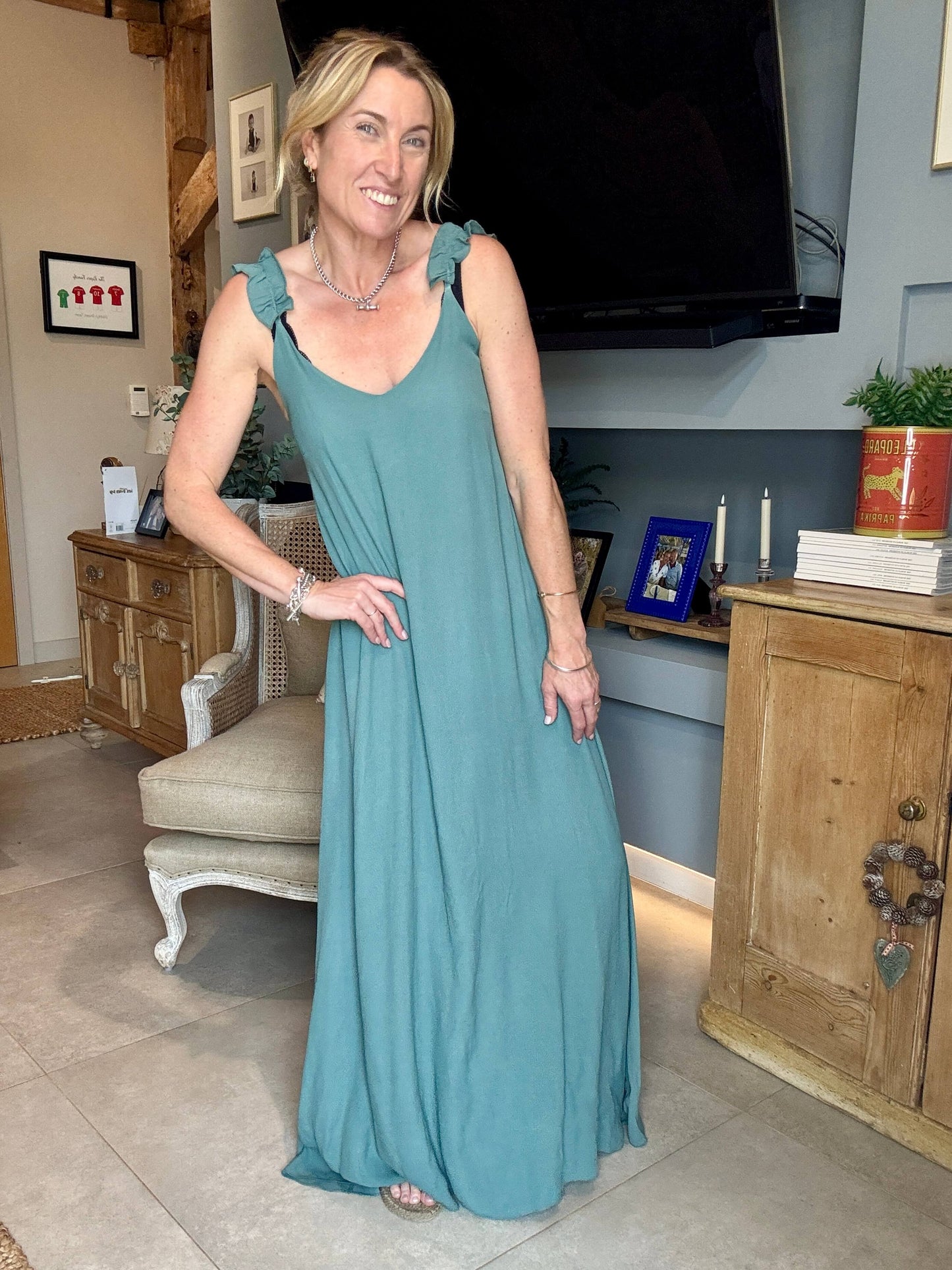 Sumatra Frill Strap Maxi Dress | Jade