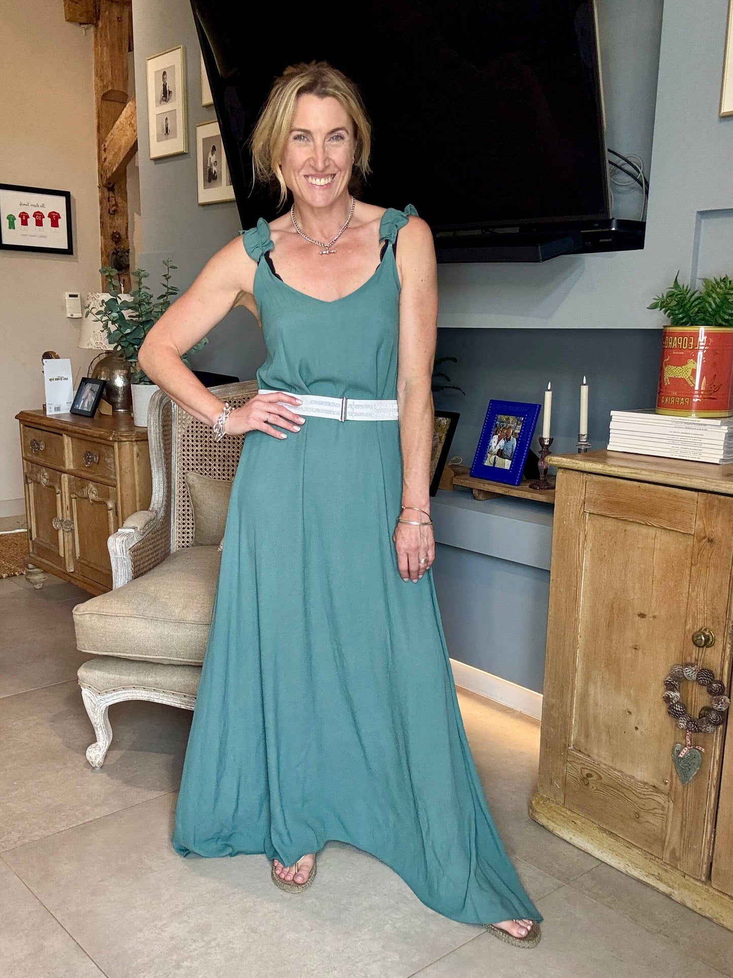 Sumatra Frill Strap Maxi Dress | Jade