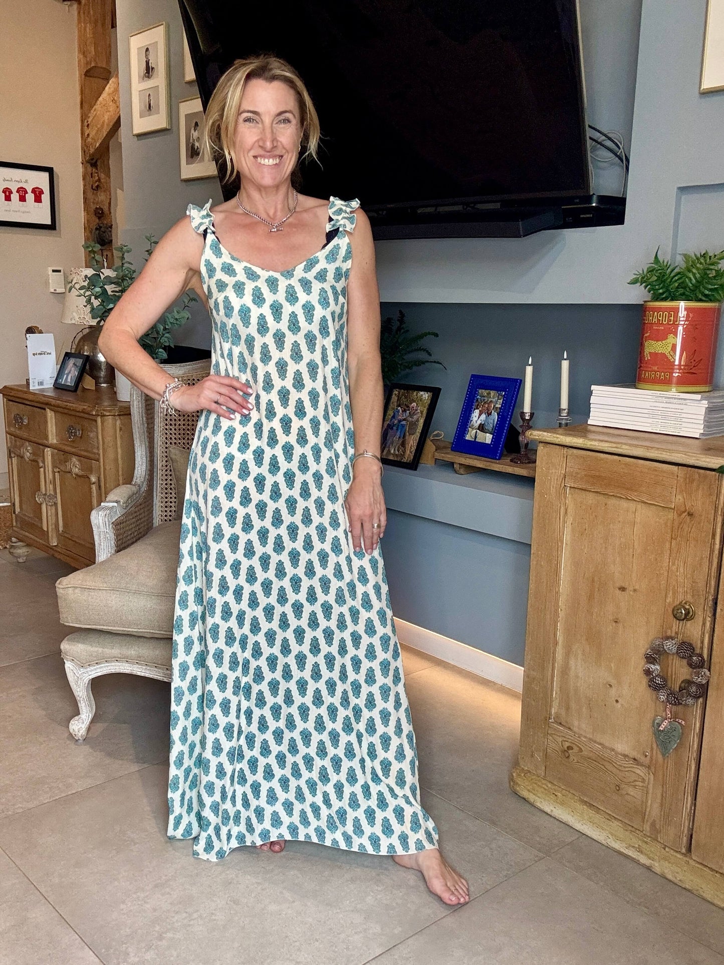 Sumatra Frill Strap Maxi Dress | Ikat