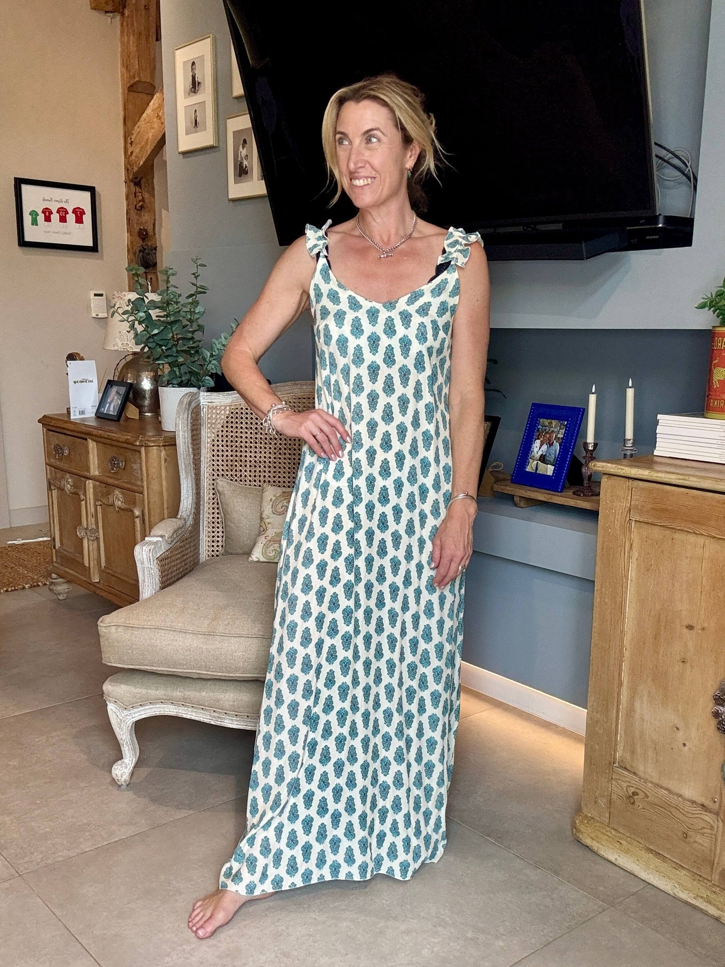 Sumatra Frill Strap Maxi Dress | Ikat