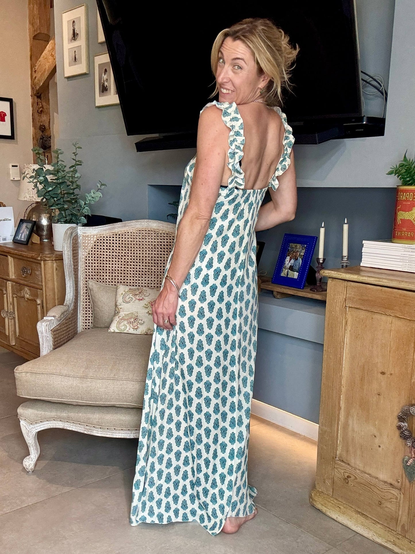 Sumatra Frill Strap Maxi Dress | Ikat
