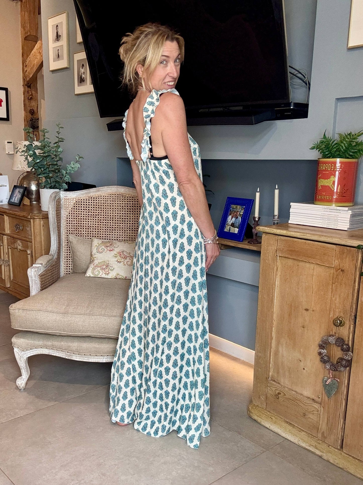 Sumatra Frill Strap Maxi Dress | Ikat