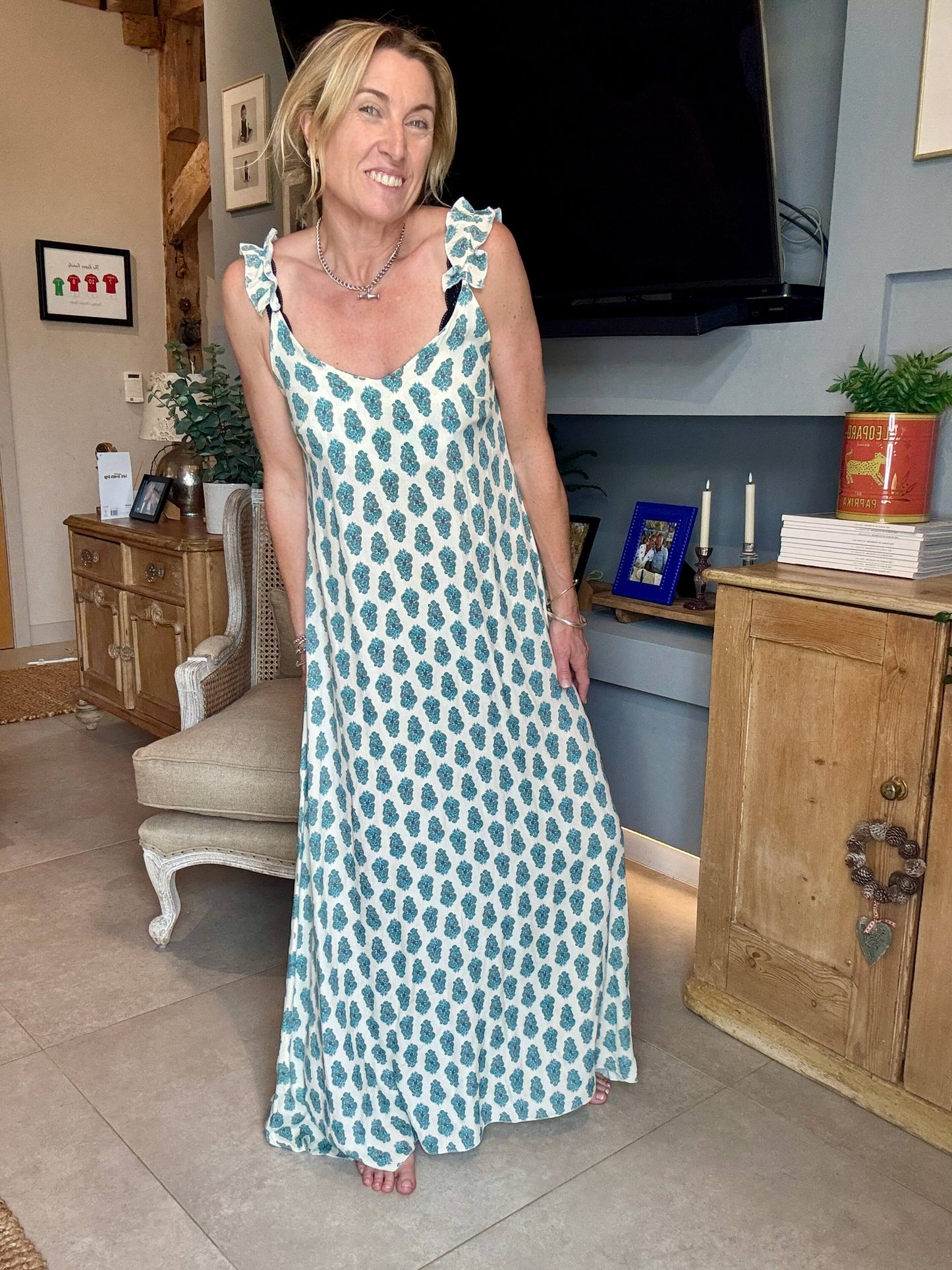 Sumatra Frill Strap Maxi Dress | Ikat