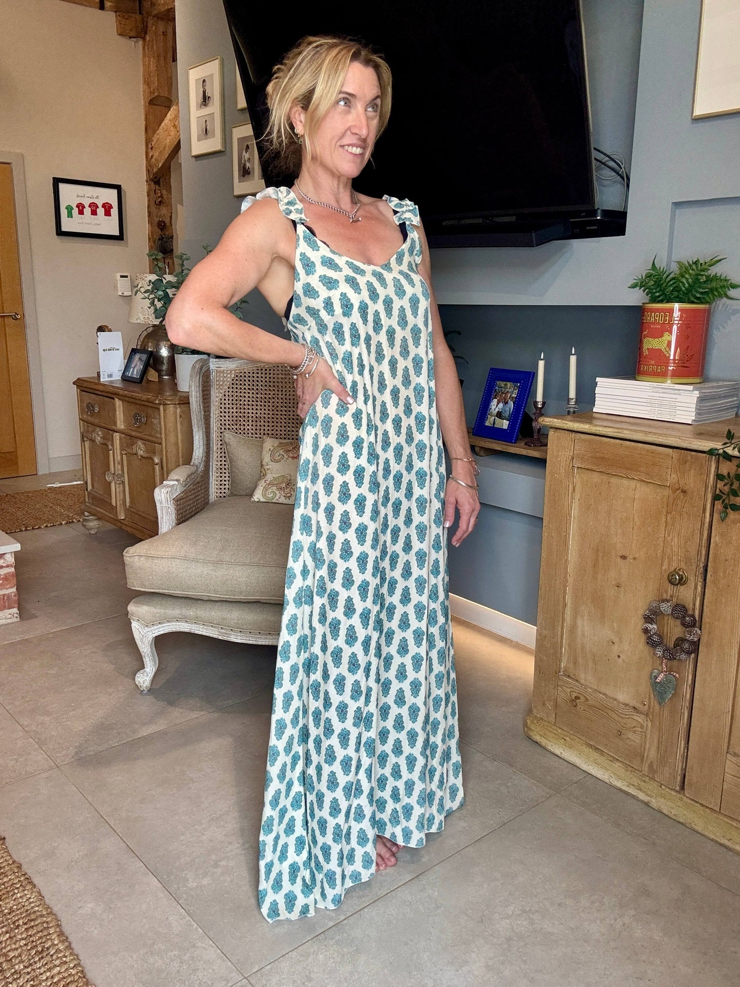 Sumatra Frill Strap Maxi Dress | Ikat