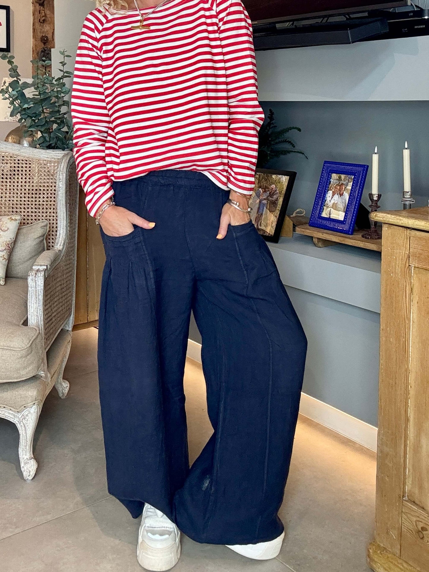 Long Beach Linen Trousers | Navy (NEW)
