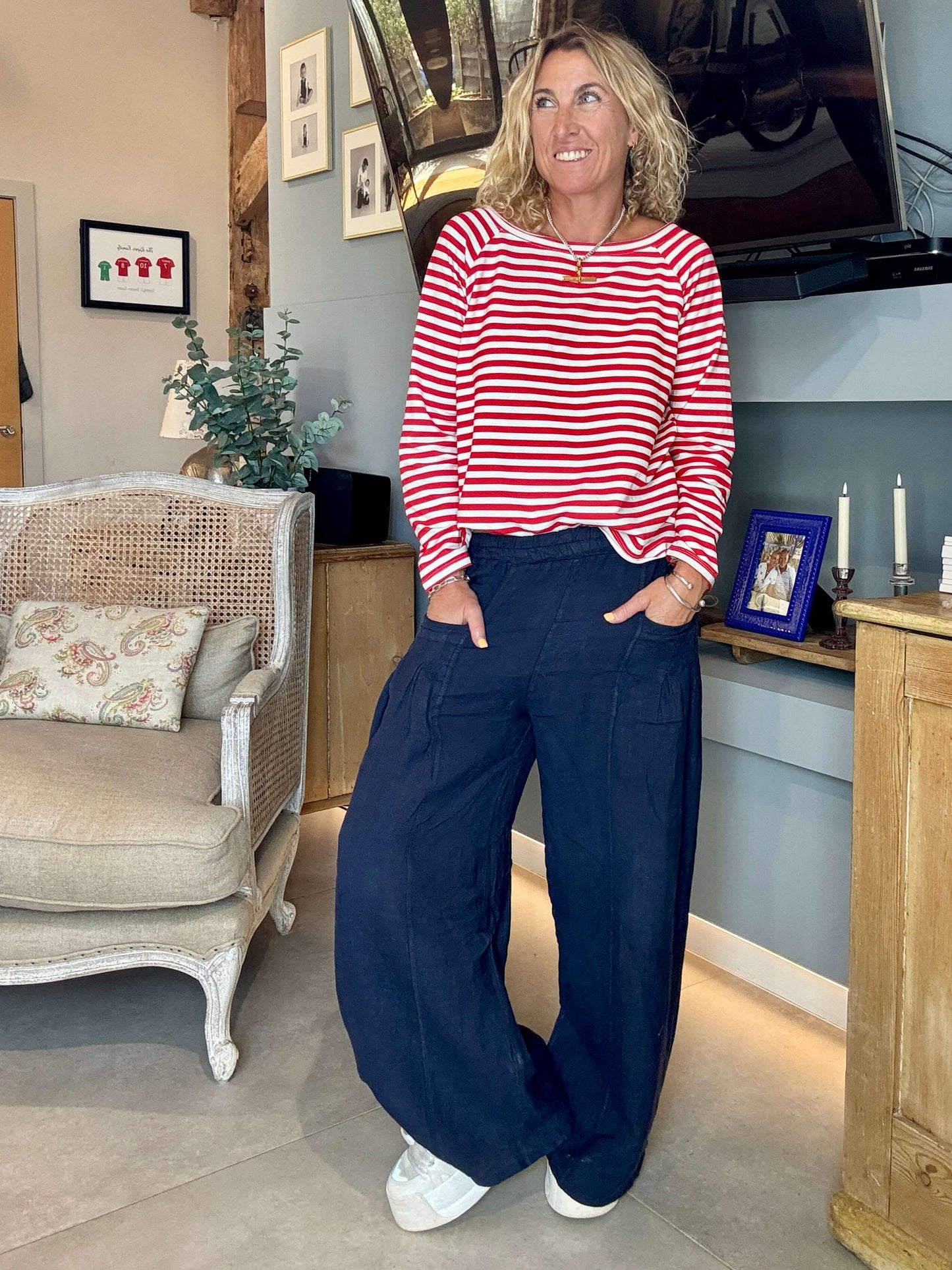 Long Beach Linen Trousers | Navy (NEW)