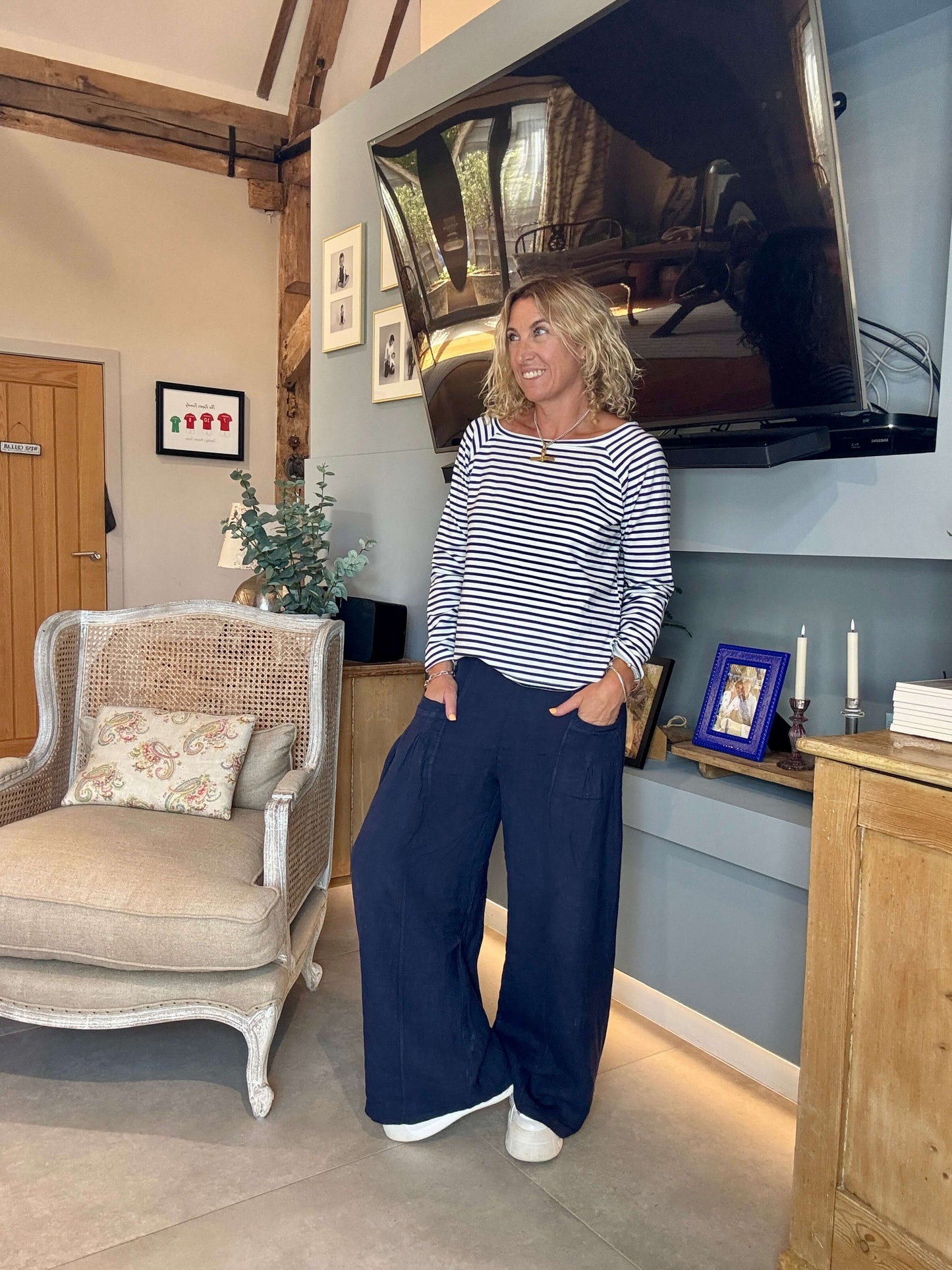 Long Beach Linen Trousers | Navy (NEW)