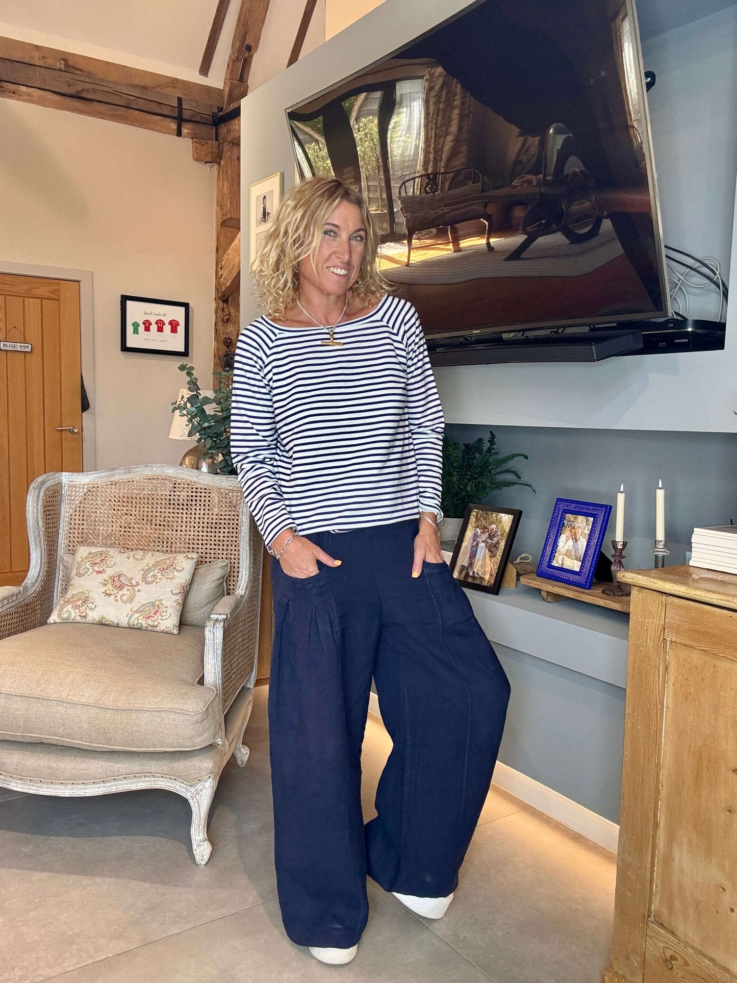Long Beach Linen Trousers | Navy (NEW)