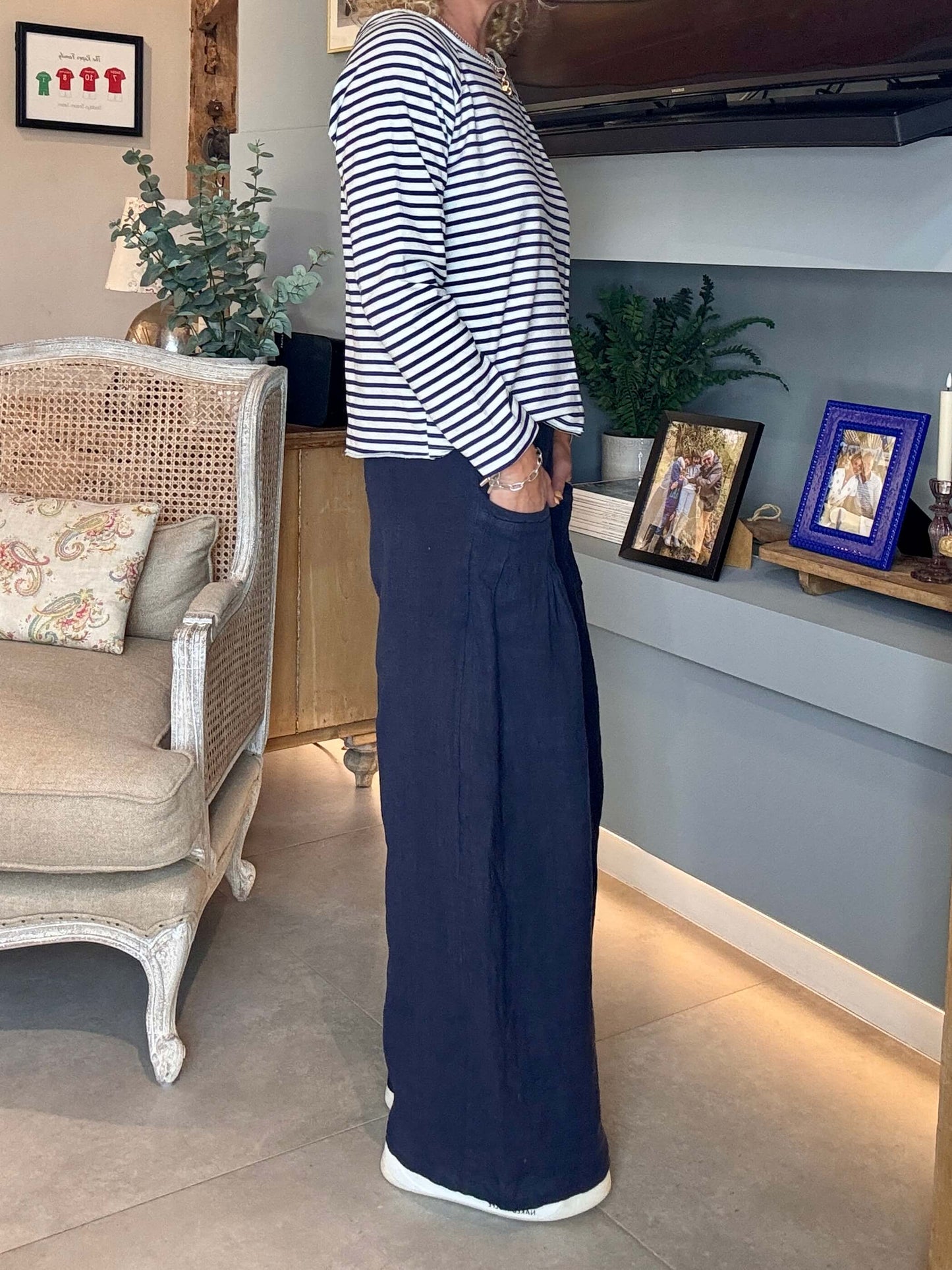 Long Beach Linen Trousers | Navy (NEW)