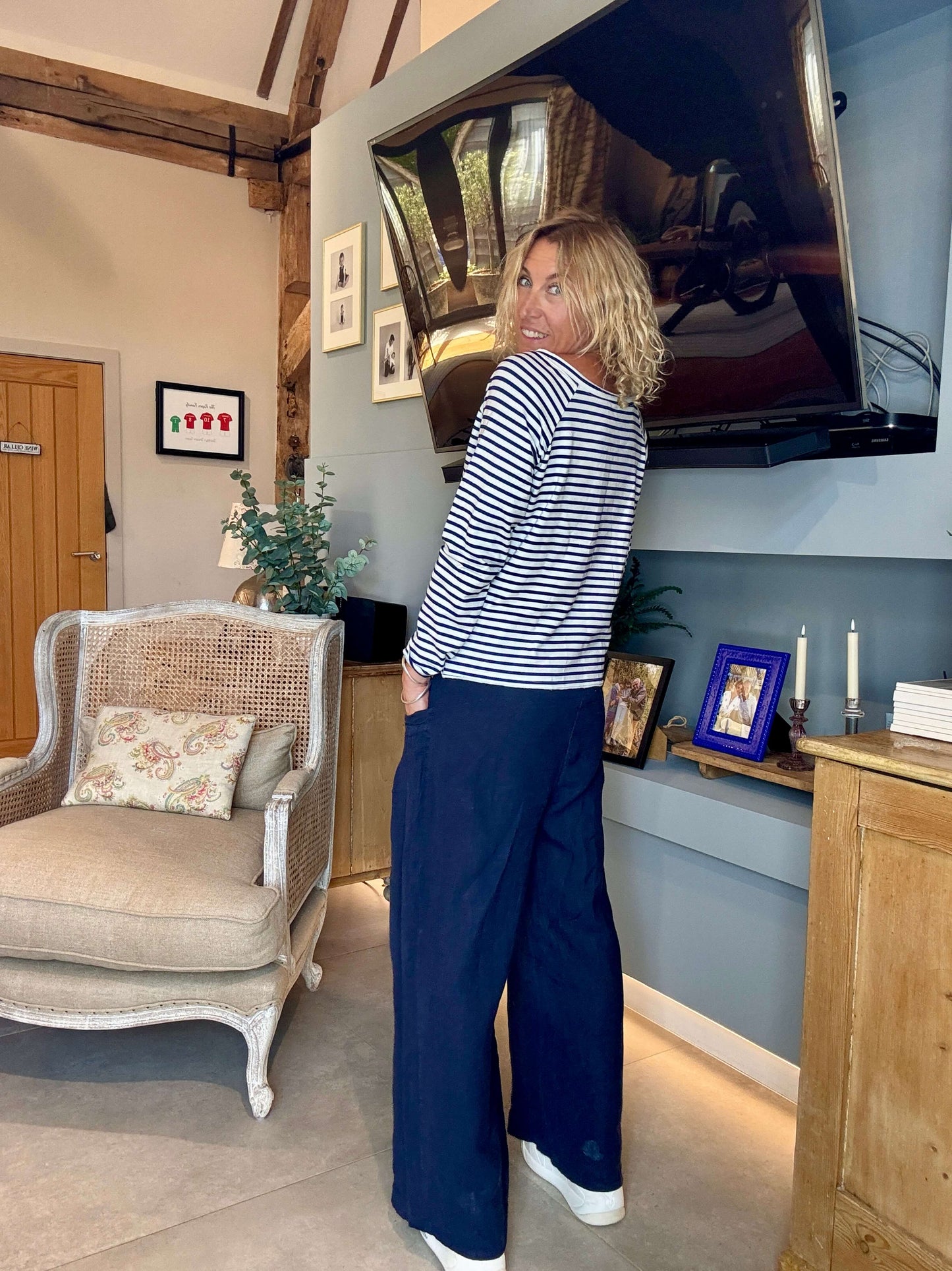 Long Beach Linen Trousers | Navy (NEW)