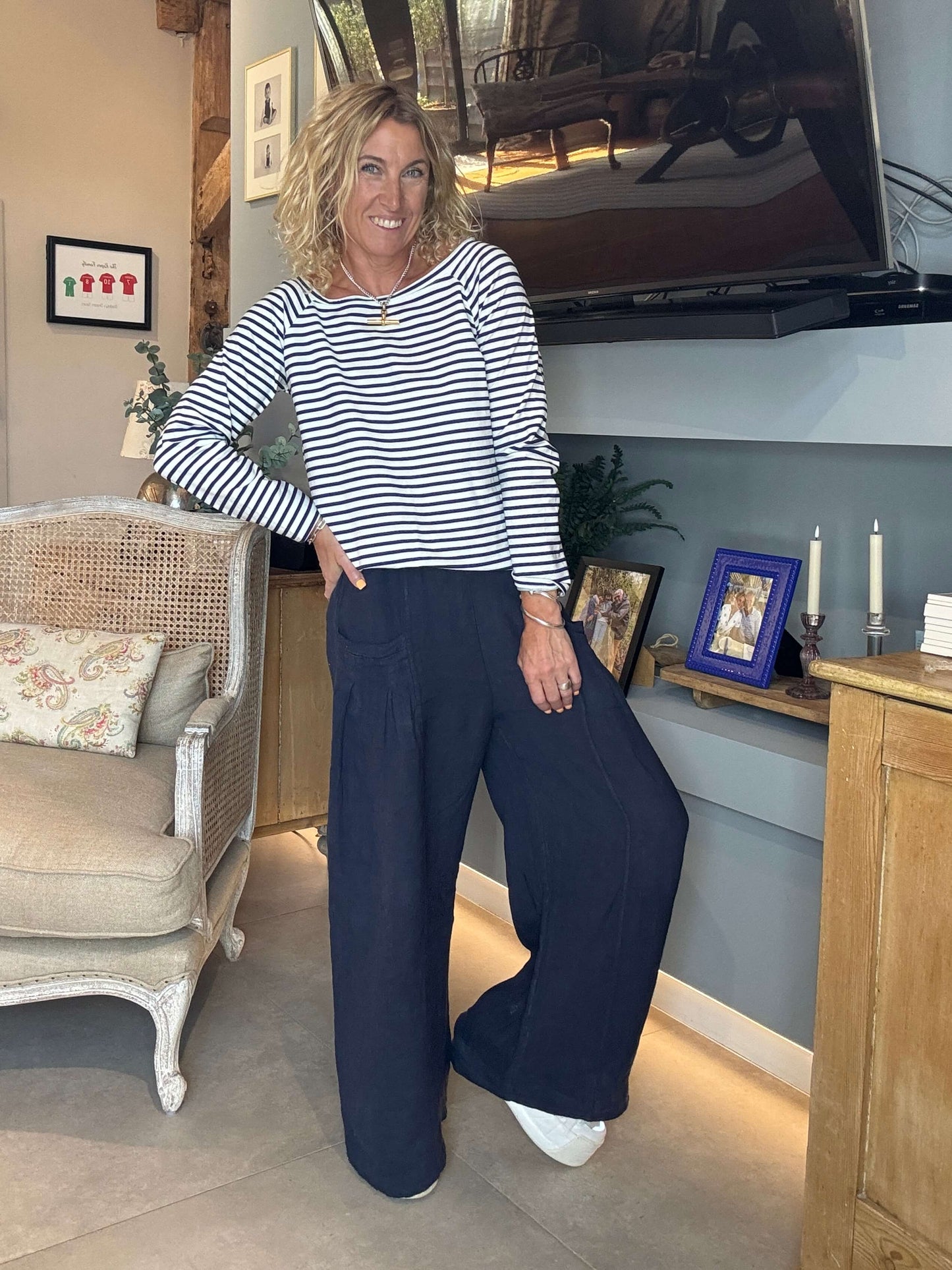 Long Beach Linen Trousers | Navy (NEW)