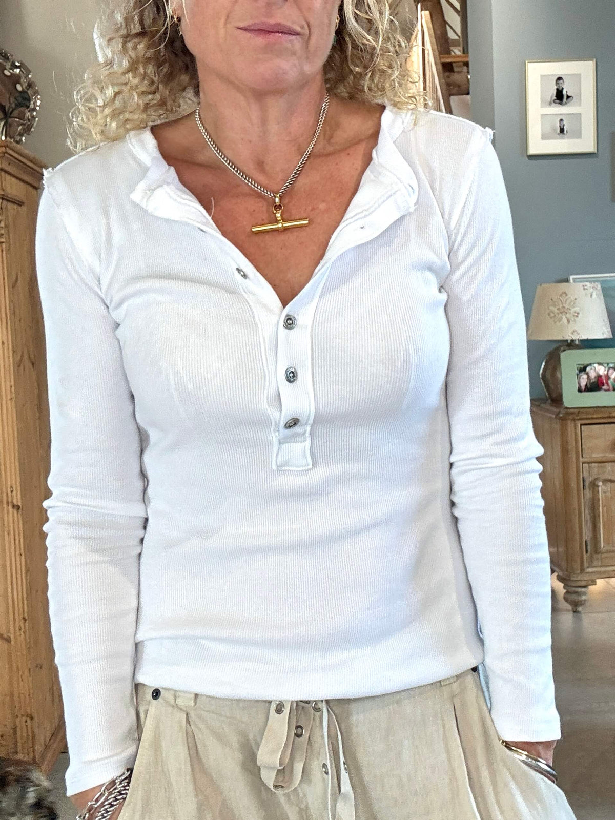 Aspen Skinny Rib Henley | White