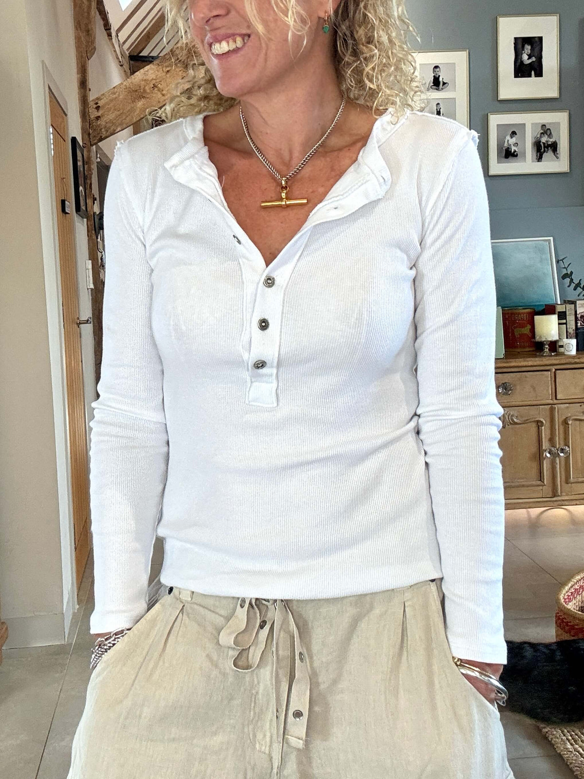 Aspen Skinny Rib Henley | White