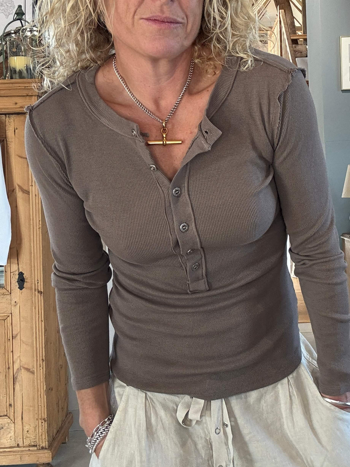 Aspen Skinny Rib Henley | Mocha