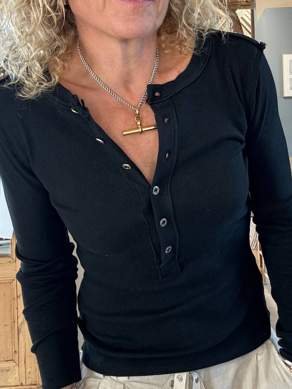 Aspen Skinny Rib Henley | Black