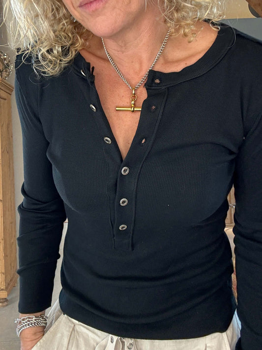 Aspen Skinny Rib Henley | Black