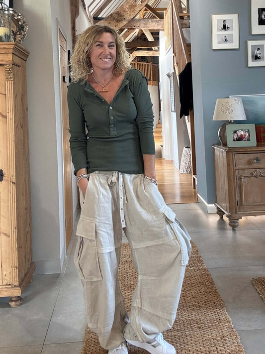 Aspen Skinny Rib Henley | Khaki