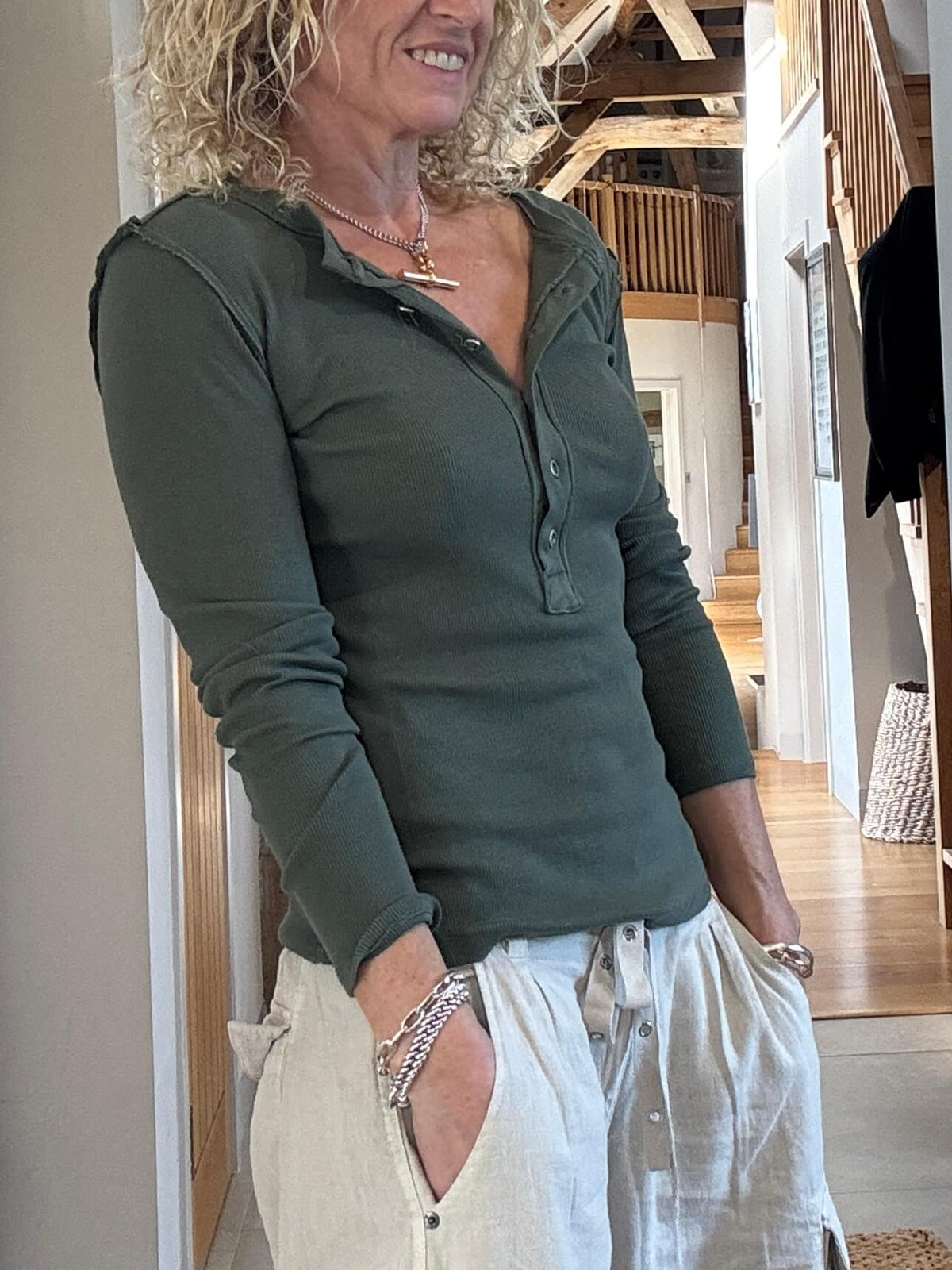 Aspen Skinny Rib Henley | Khaki