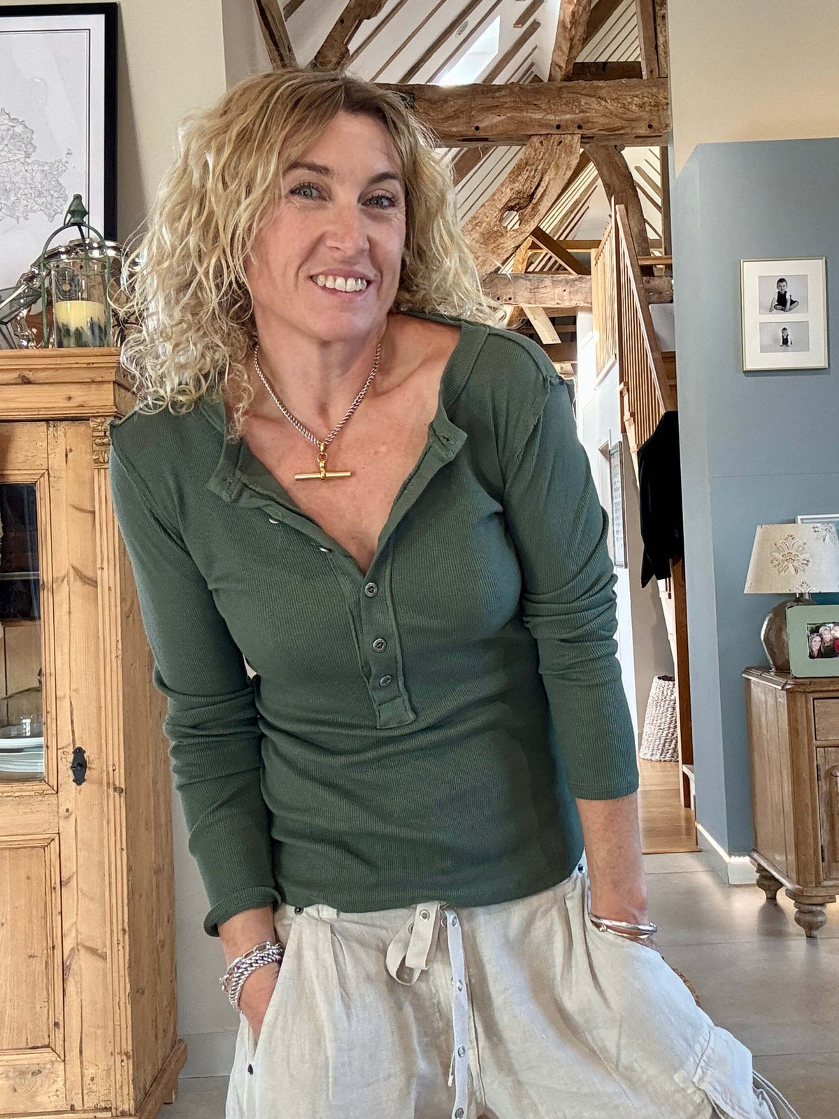 Aspen Skinny Rib Henley | Khaki