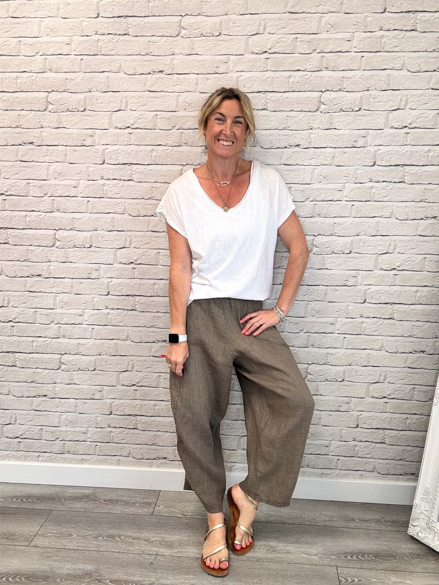 Miami Linen Barrel Pants | Cappuccino